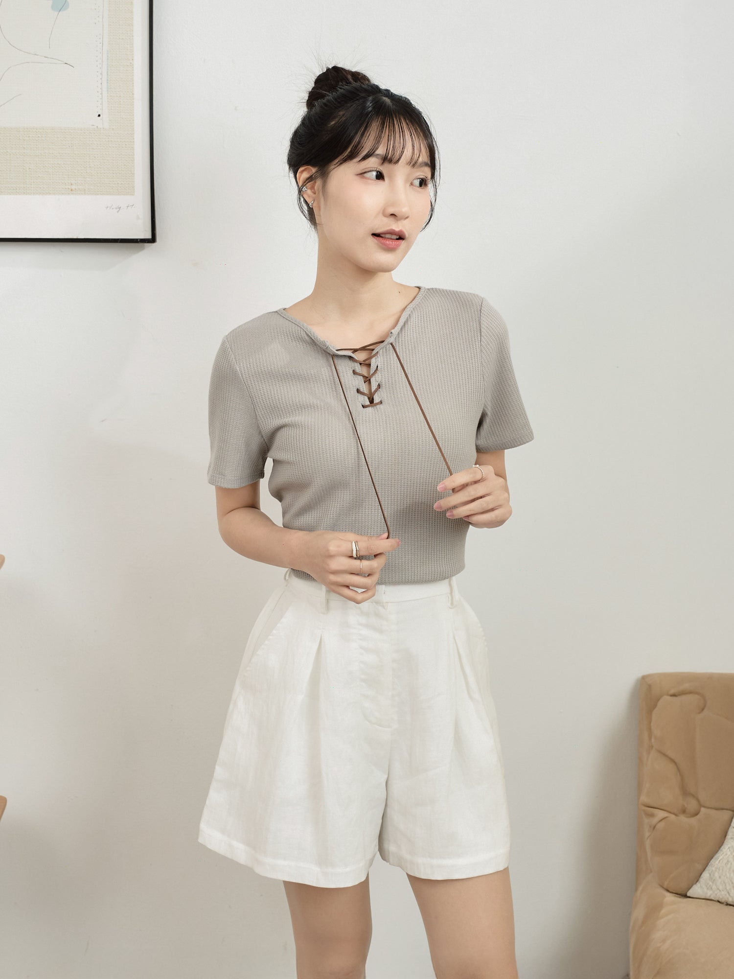 Suede Lace Up Waffle Top