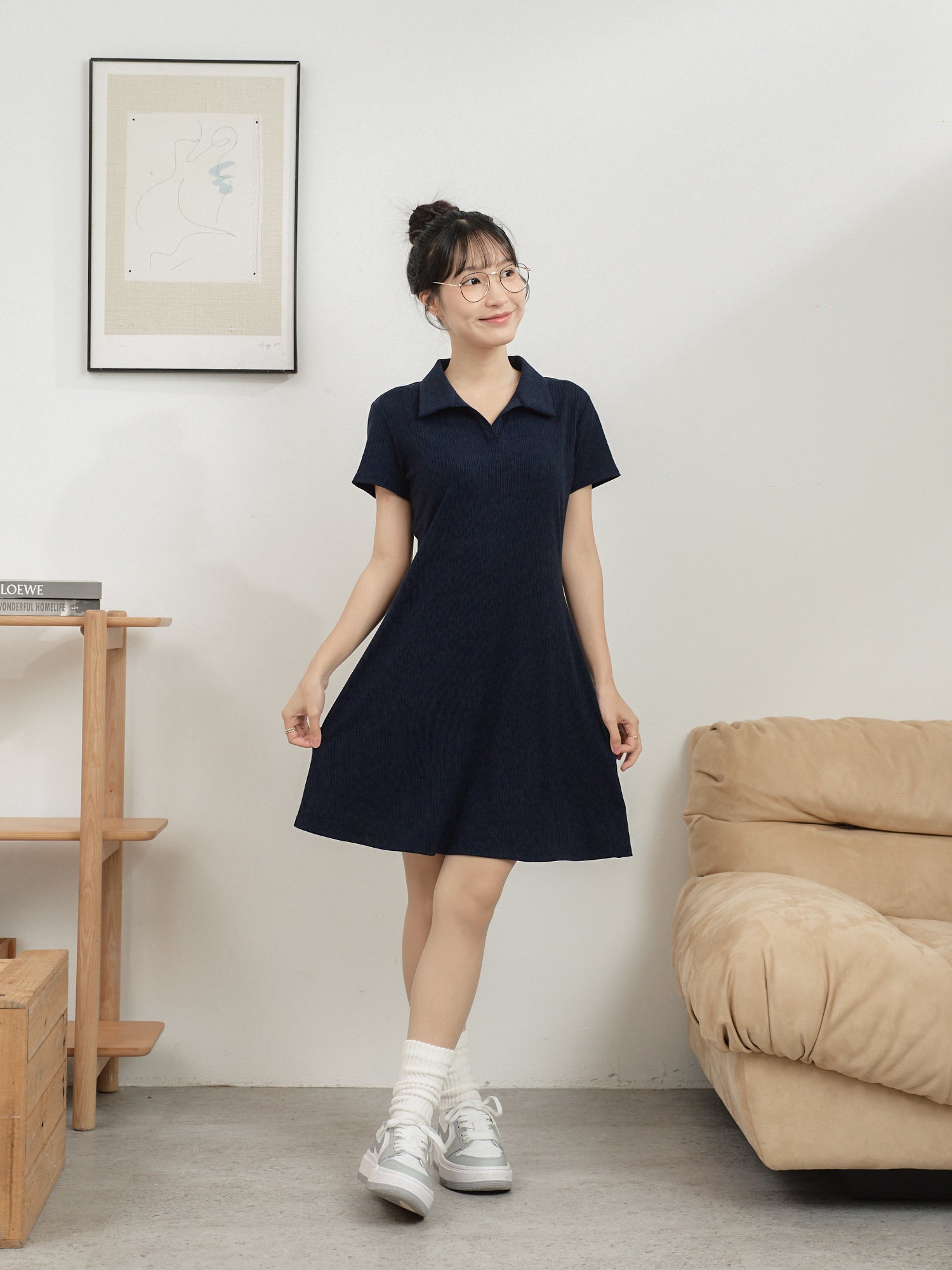 Open Collar Knit Dress