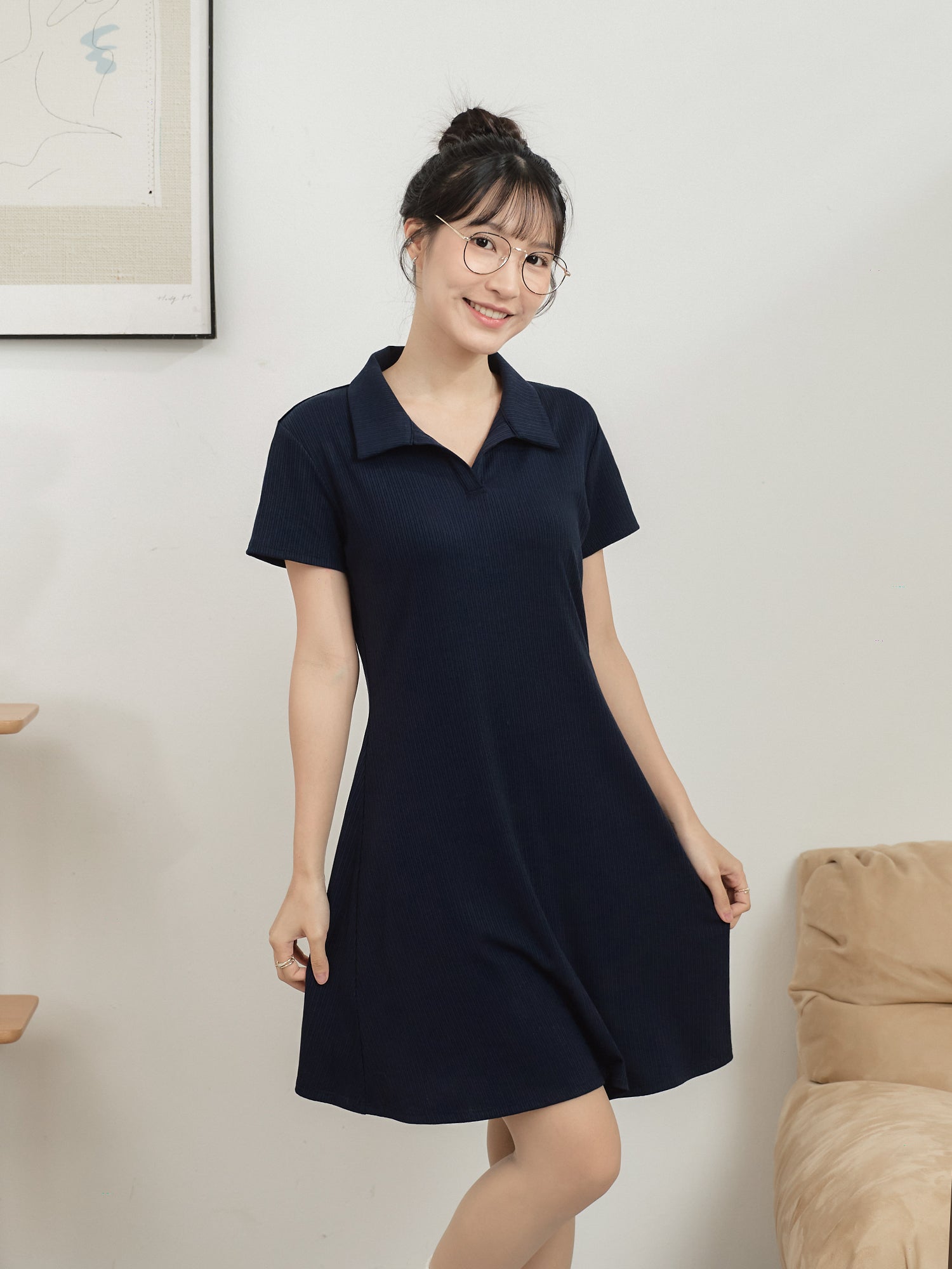 Open Collar Knit Dress