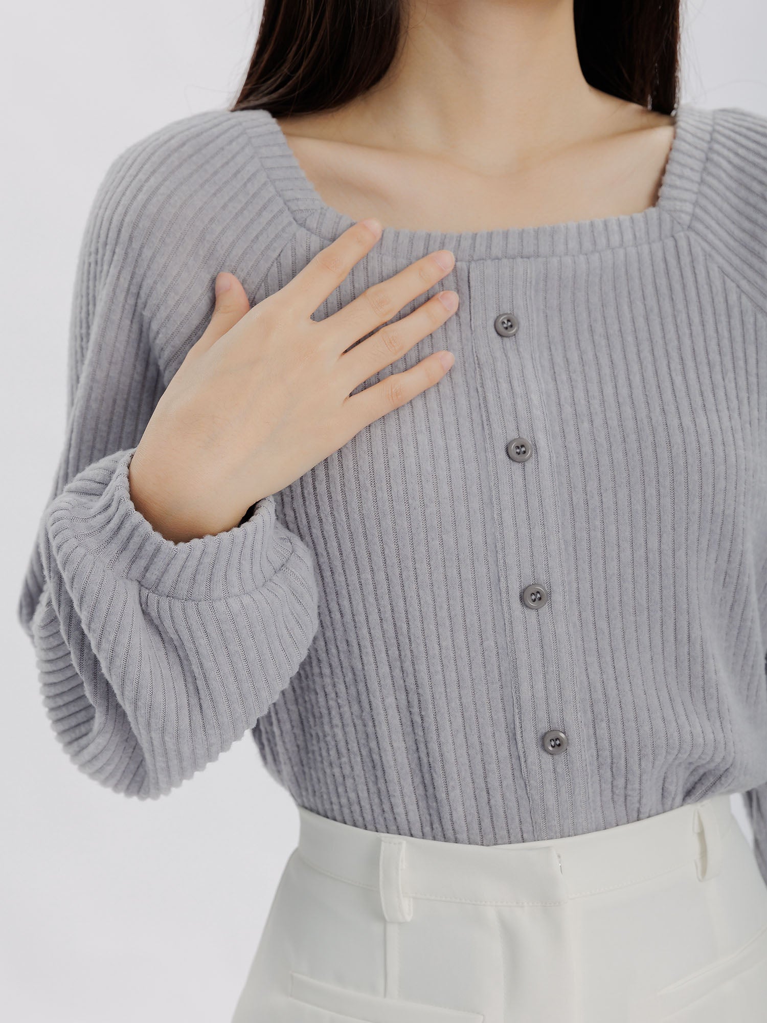 Grace Buttoned Ribbed Knit Top