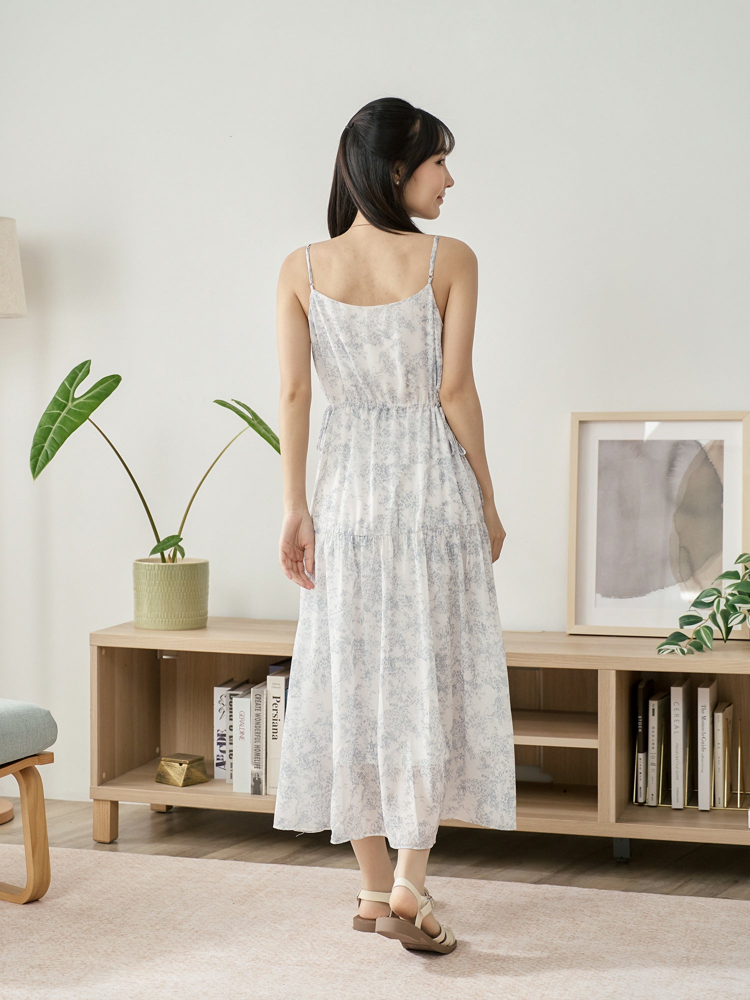 度假感印花吊帶連身裙