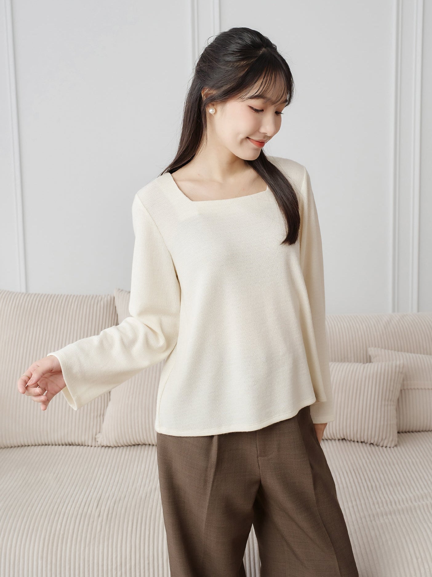Bell-Sleeve Square Neck Top