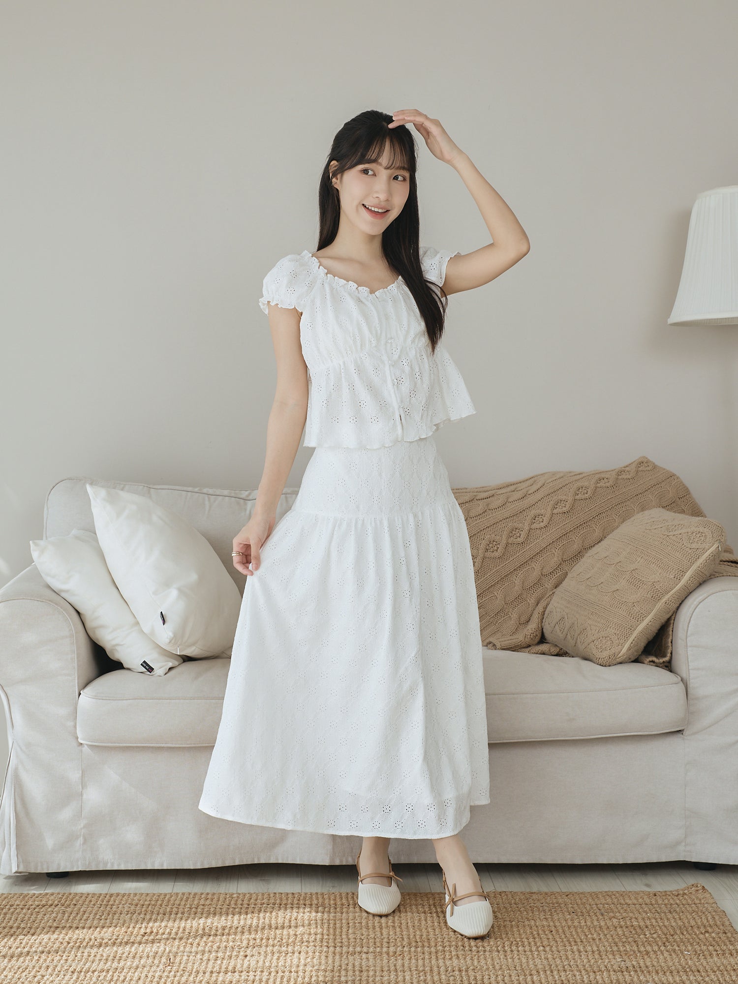 Eyelet Midi Skirt