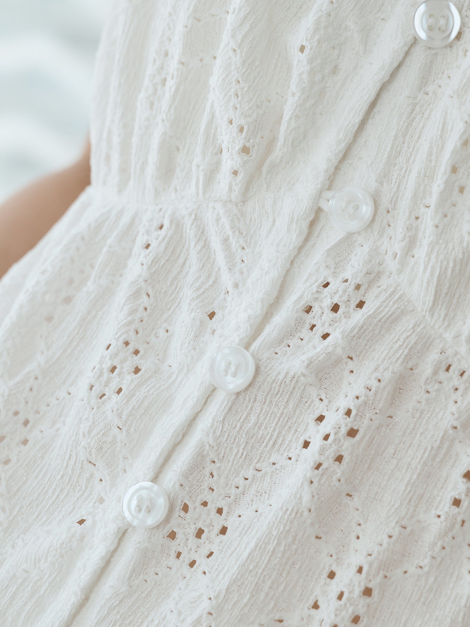 Buttoned Cap Sleeve Eyelet Top
