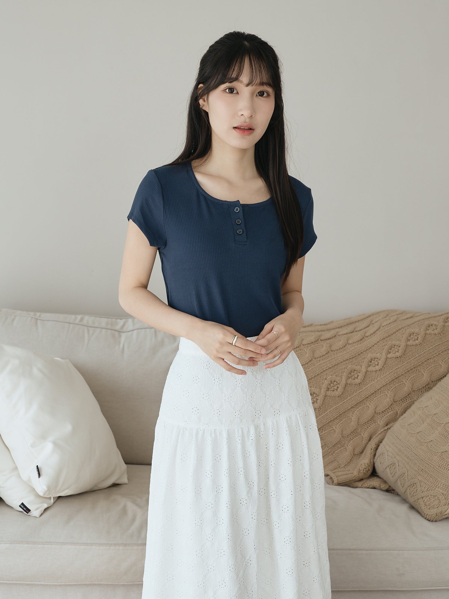 Henley Neck Ribbed Top