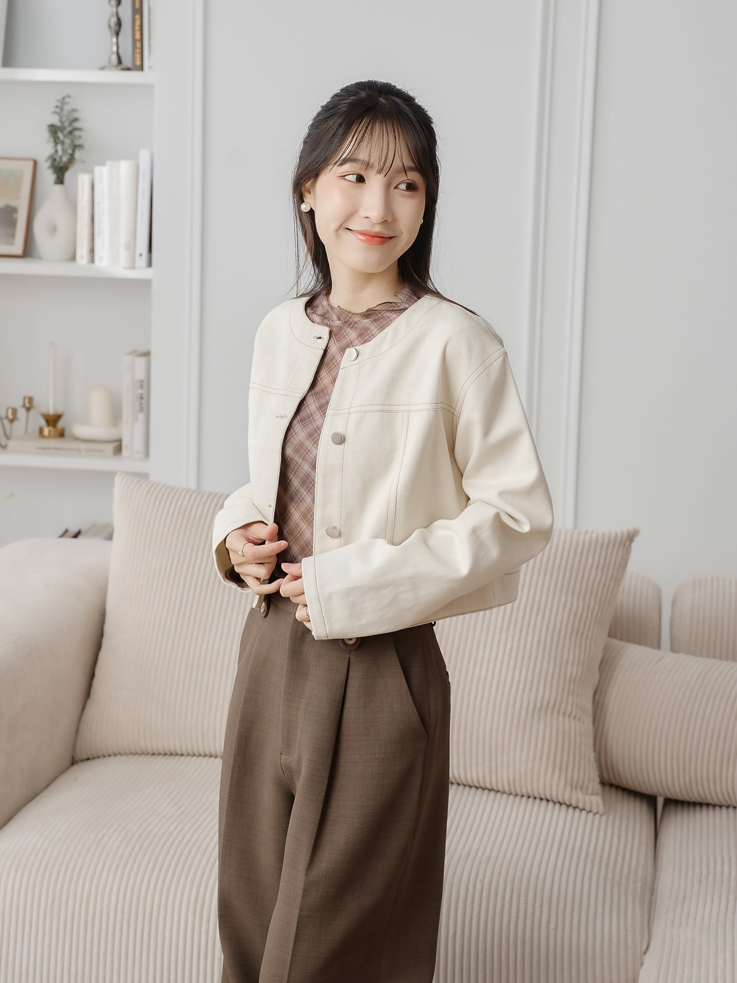 Round Neck Twill Jacket