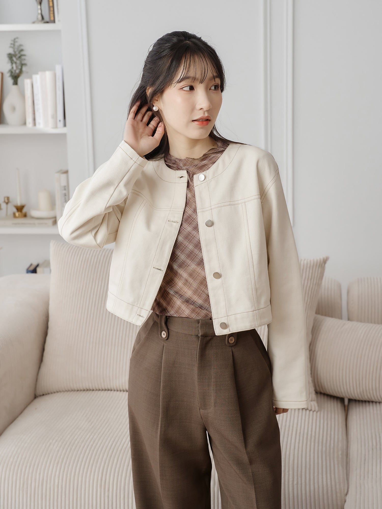 Round Neck Twill Jacket