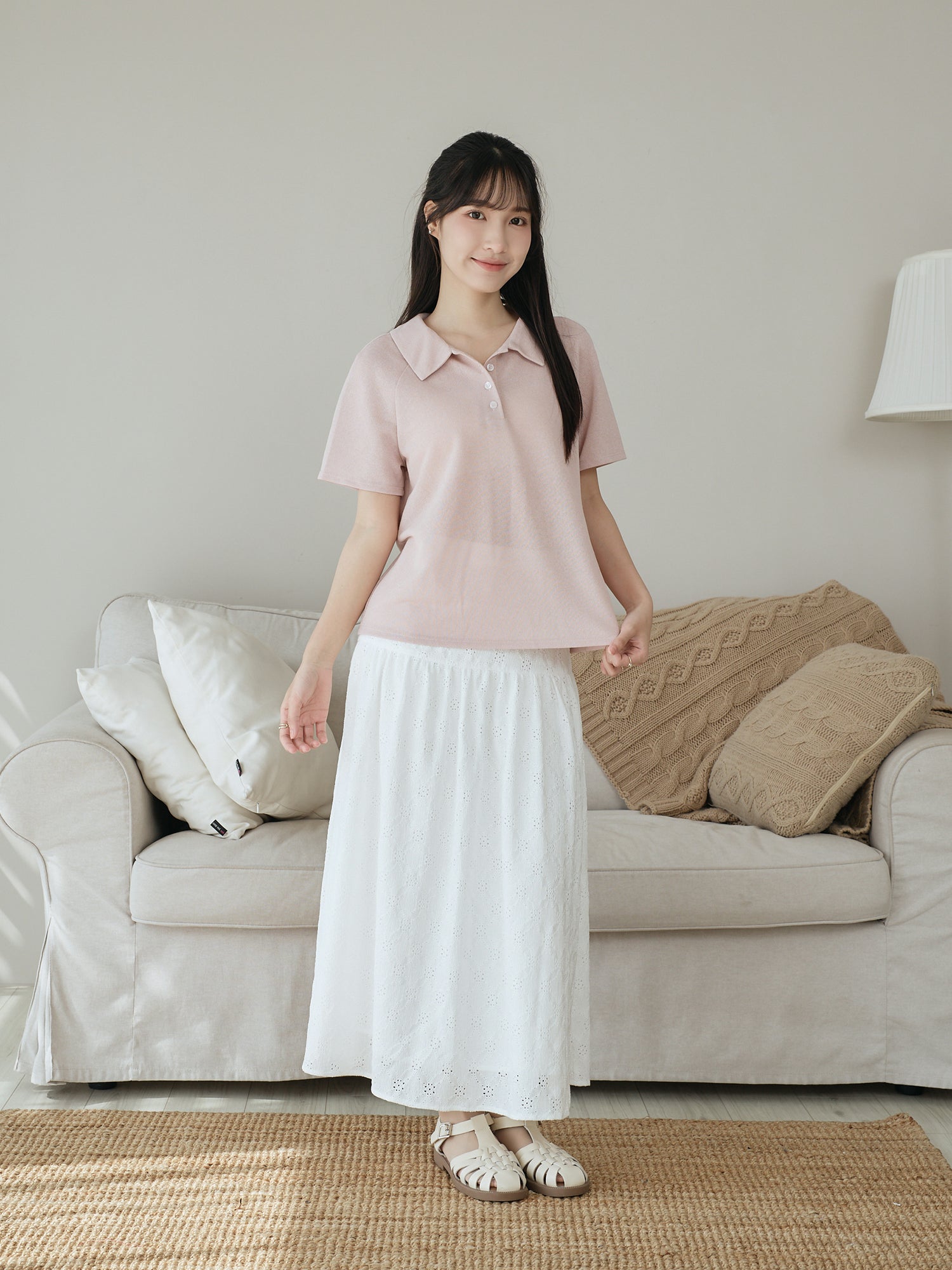 Polo Buttoned Semi-Sheer Top