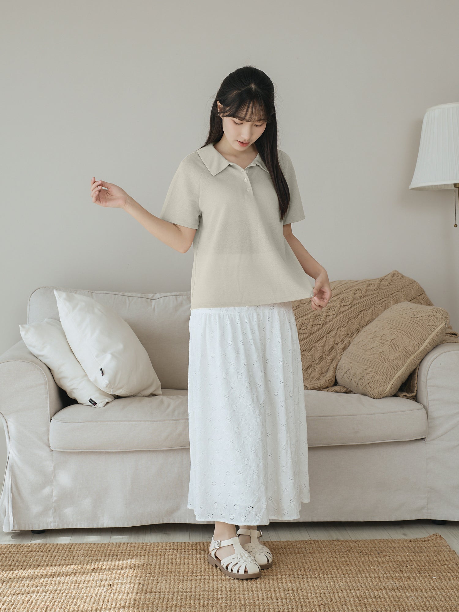 Polo Buttoned Semi-Sheer Top