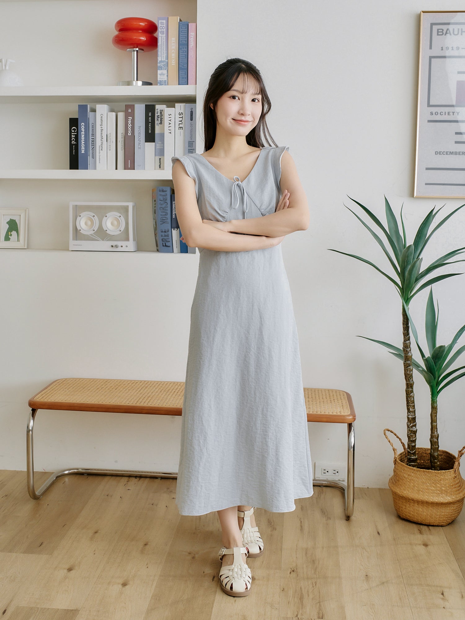 Ruffled Tie-Front Midi Dress