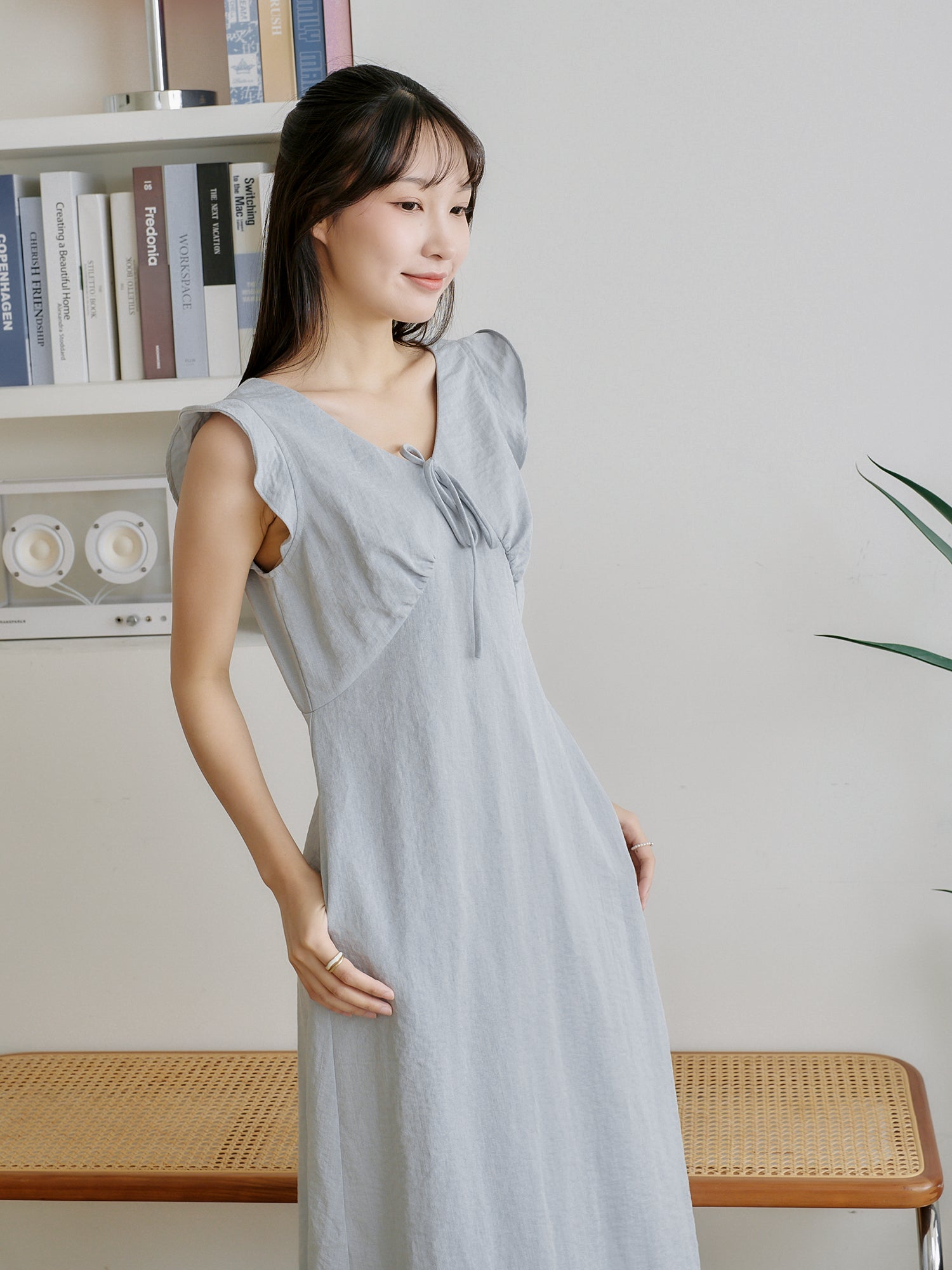 Ruffled Tie-Front Midi Dress