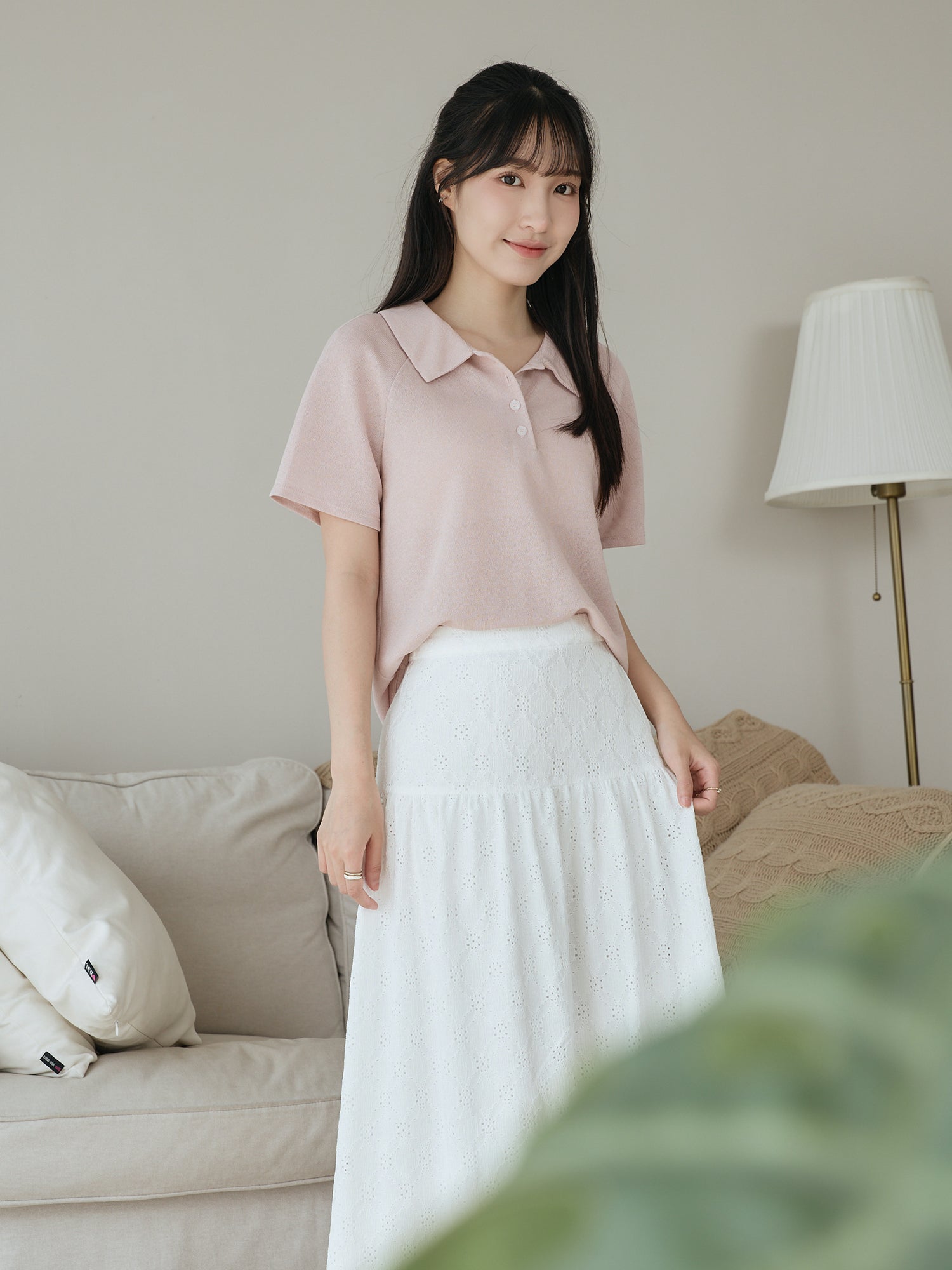 Polo Buttoned Semi-Sheer Top