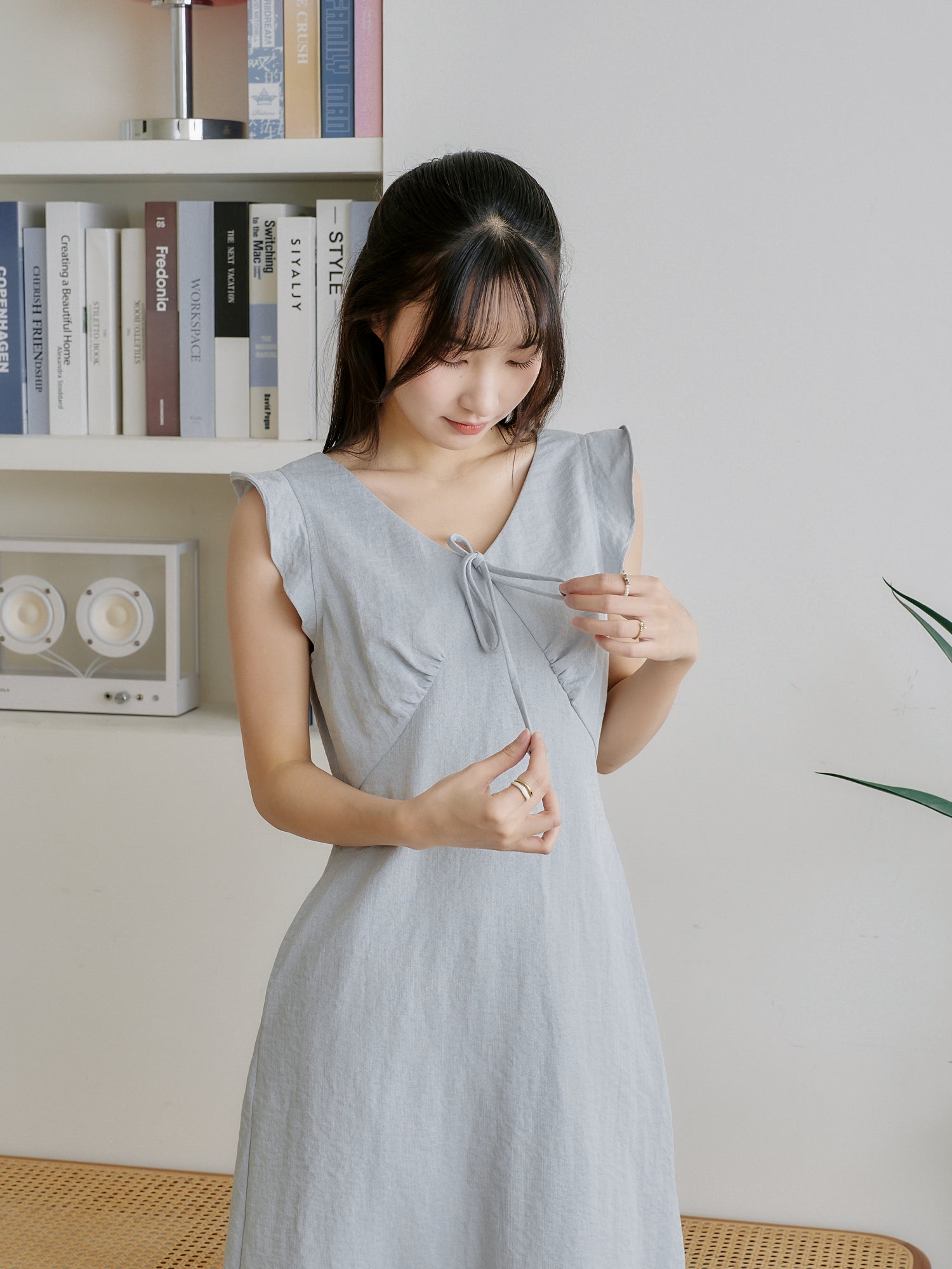 Ruffled Tie-Front Midi Dress