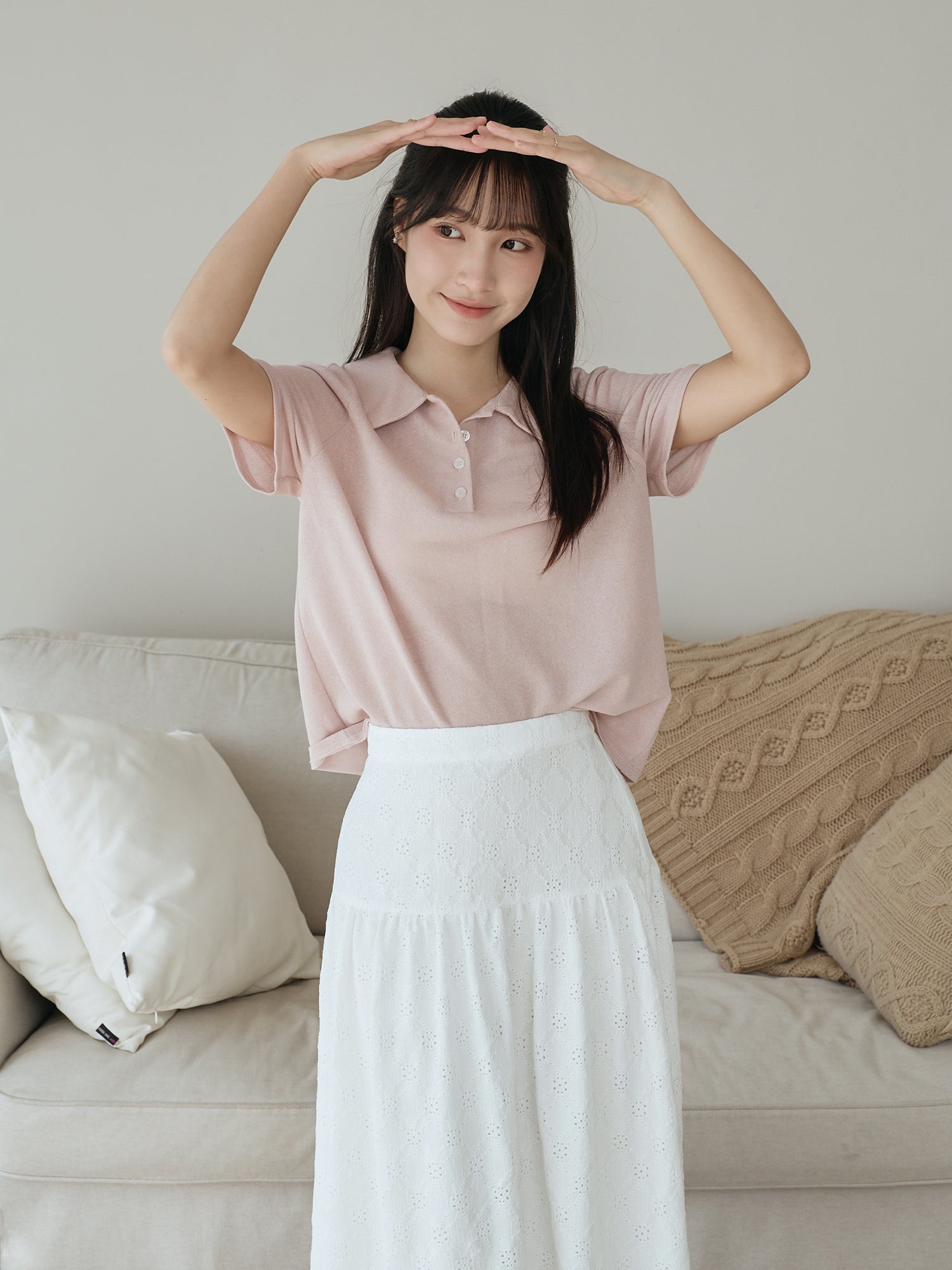 Polo Buttoned Semi-Sheer Top