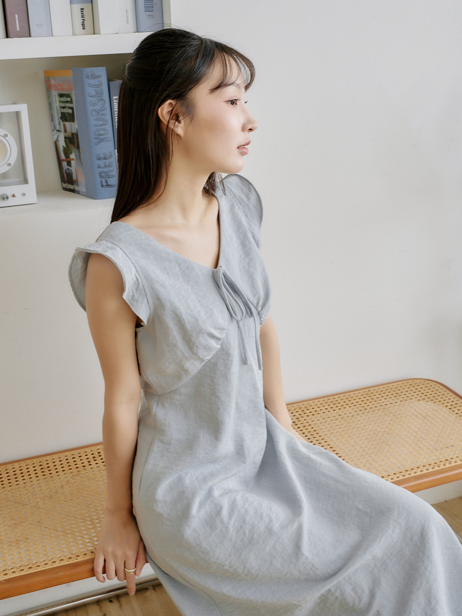 Ruffled Tie-Front Midi Dress