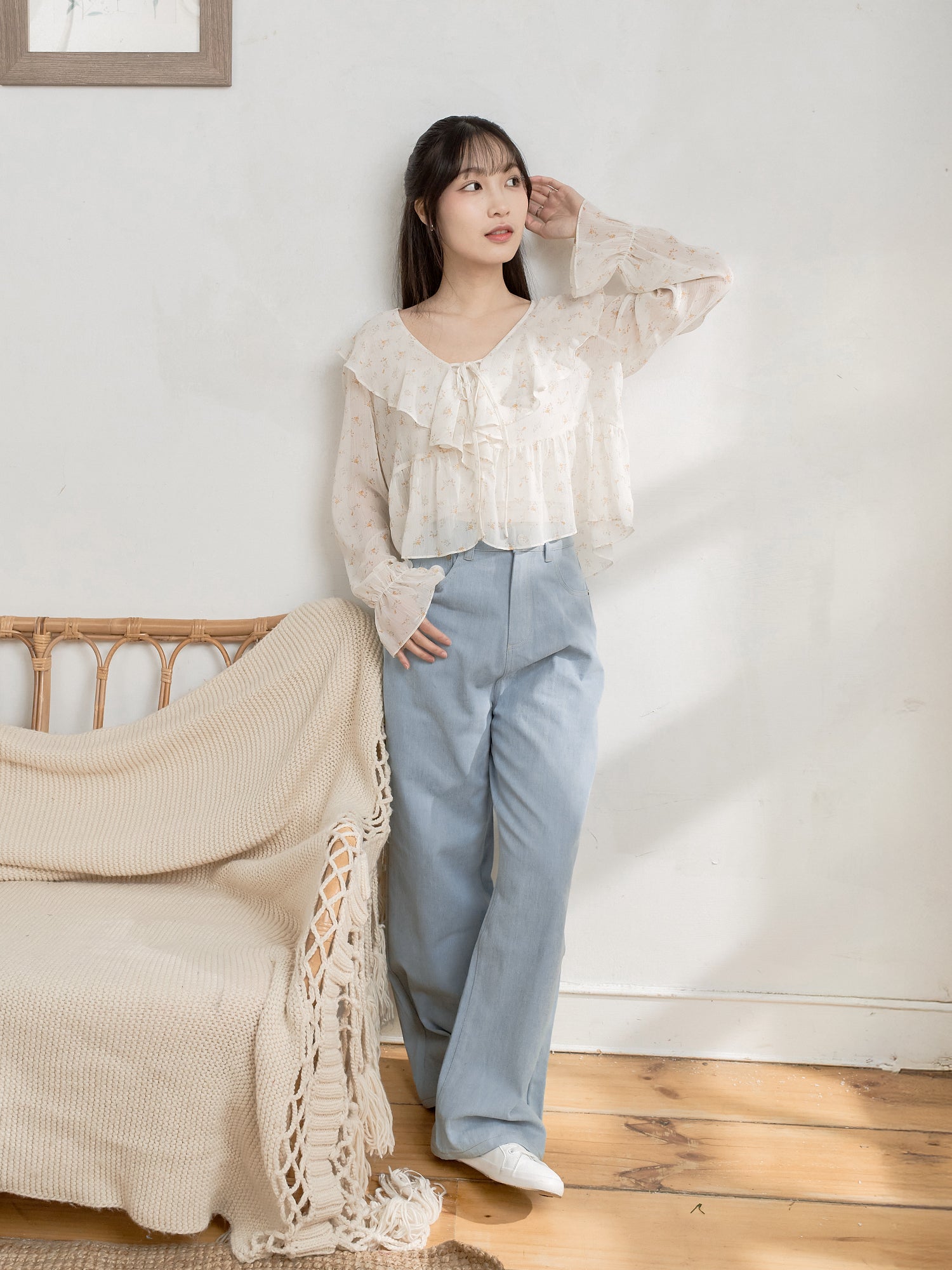 浪漫荷葉邊碎花上衣