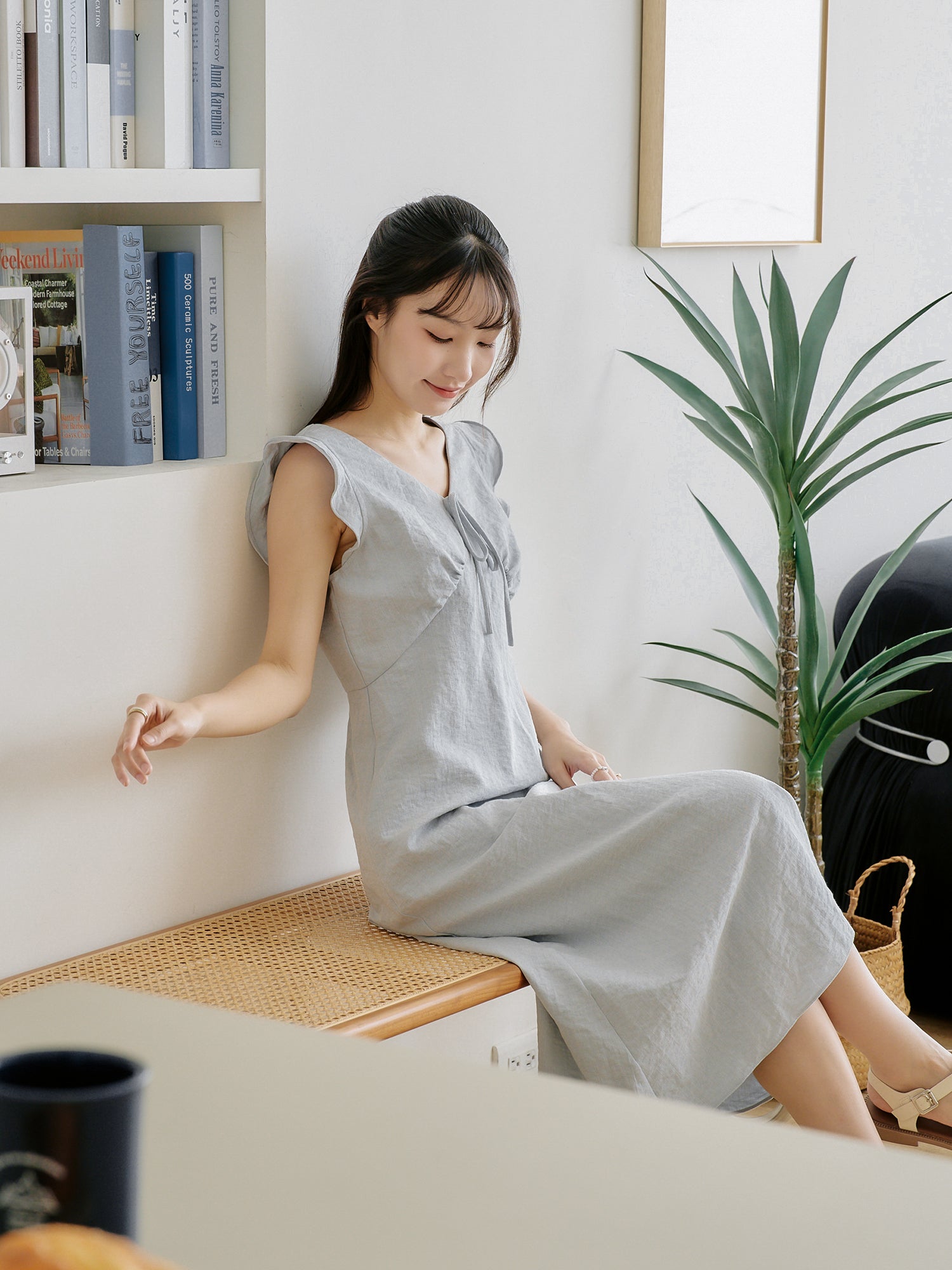 Ruffled Tie-Front Midi Dress