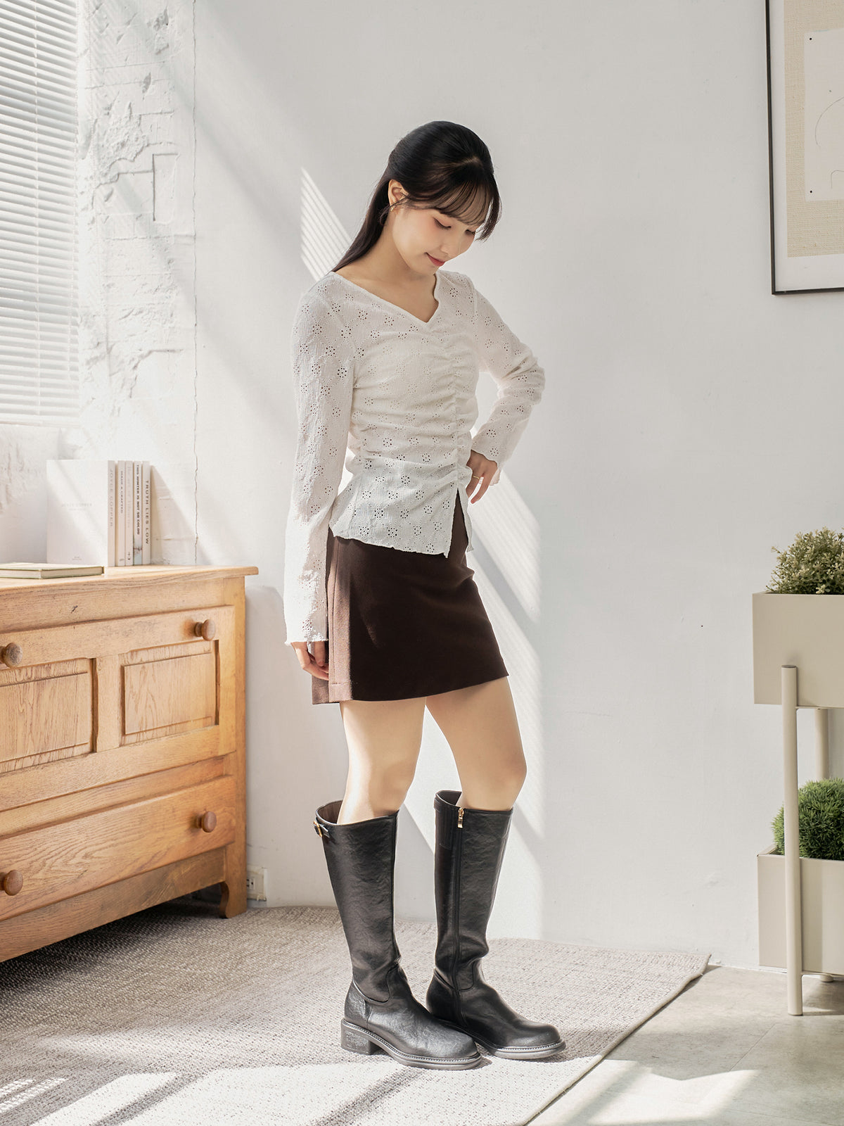 Eyelet Slit Hem Top