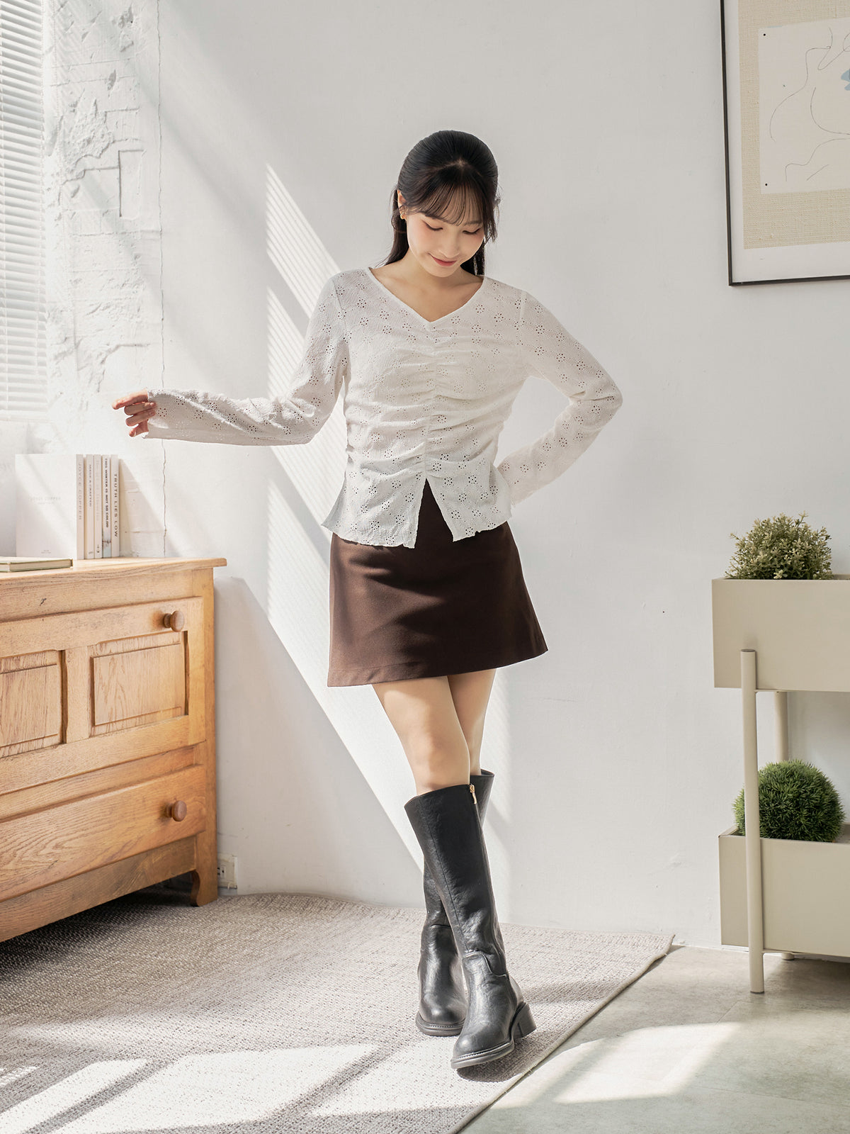 Eyelet Slit Hem Top