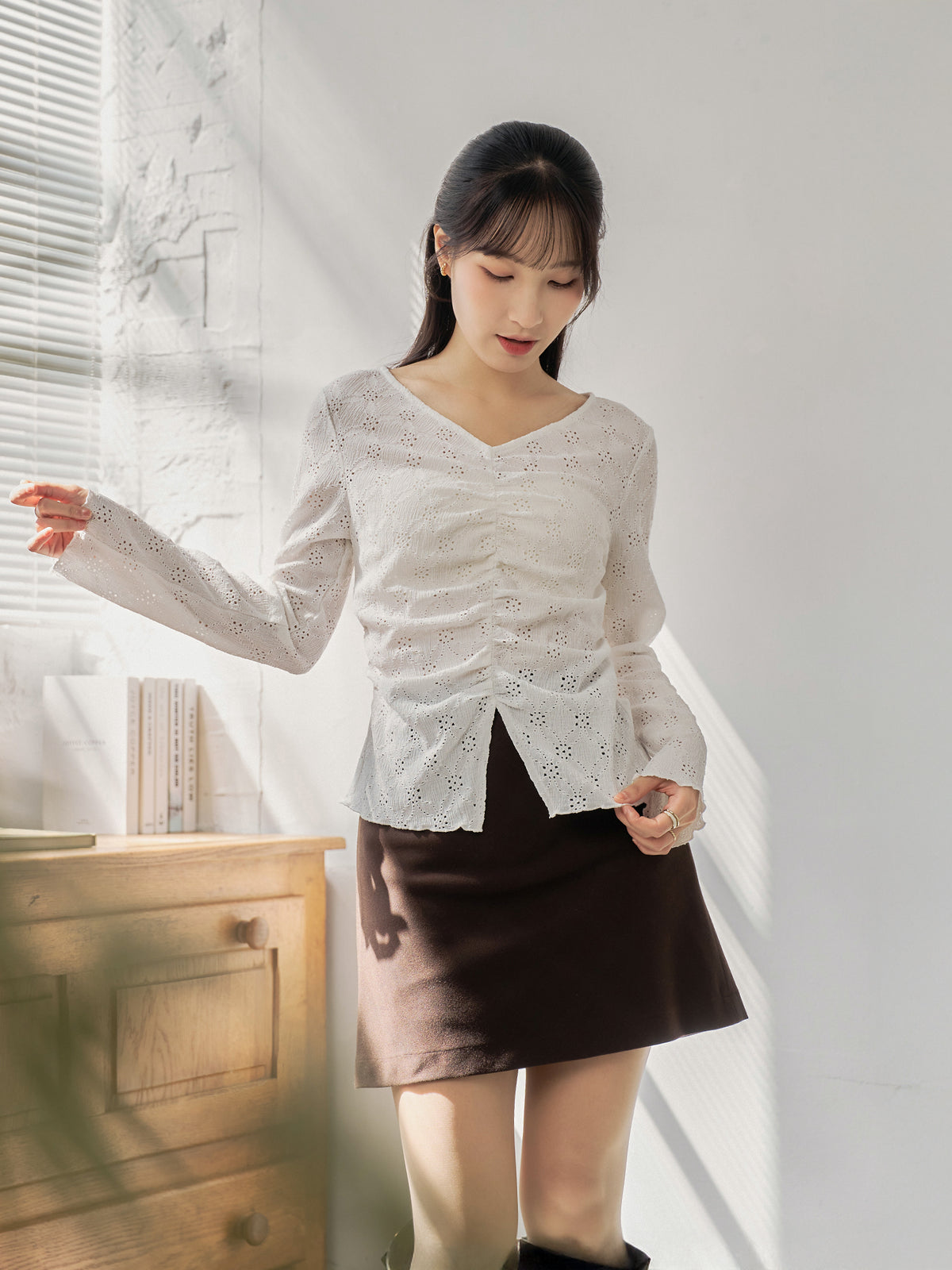 Eyelet Slit Hem Top