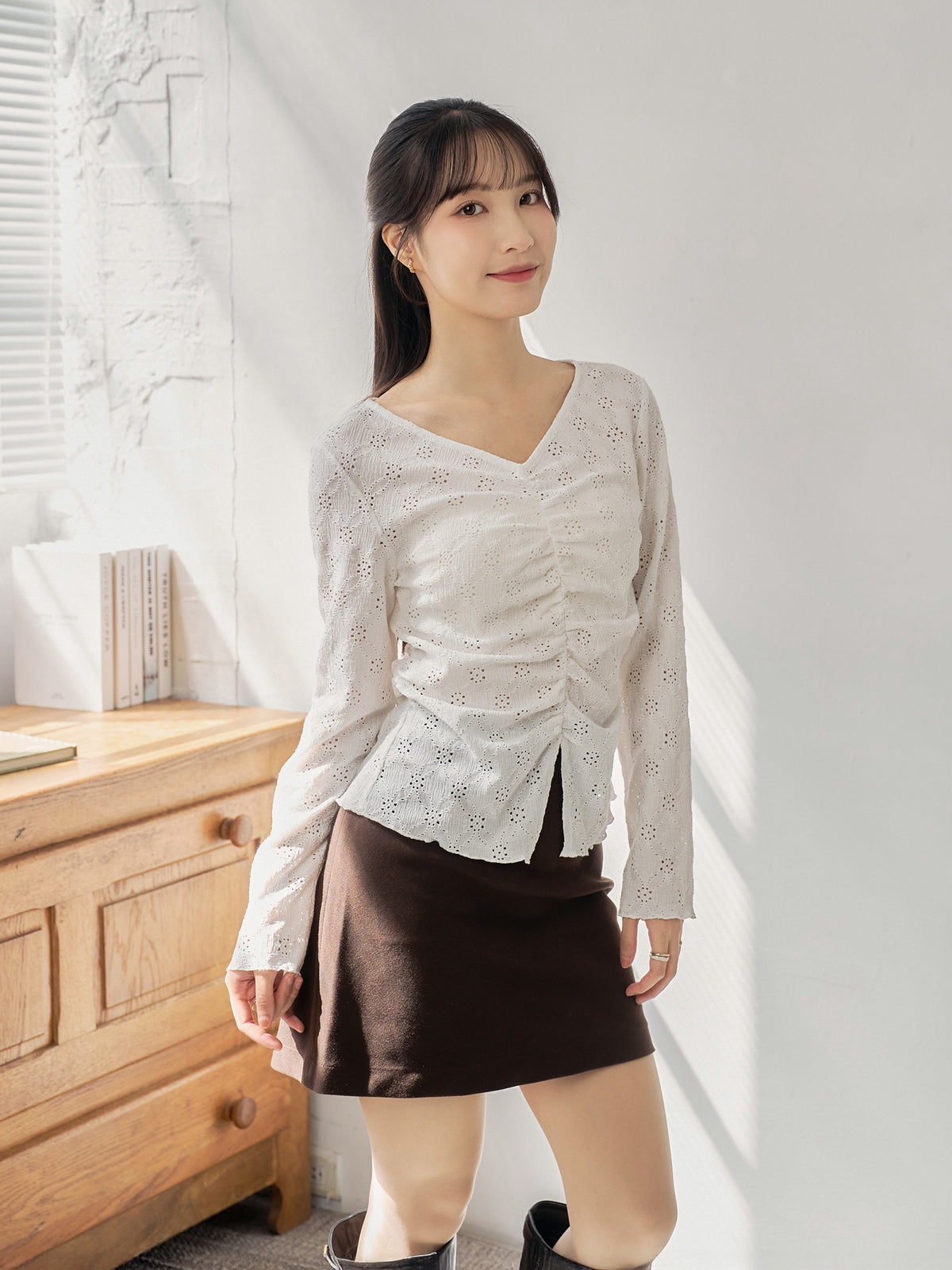Eyelet Slit Hem Top
