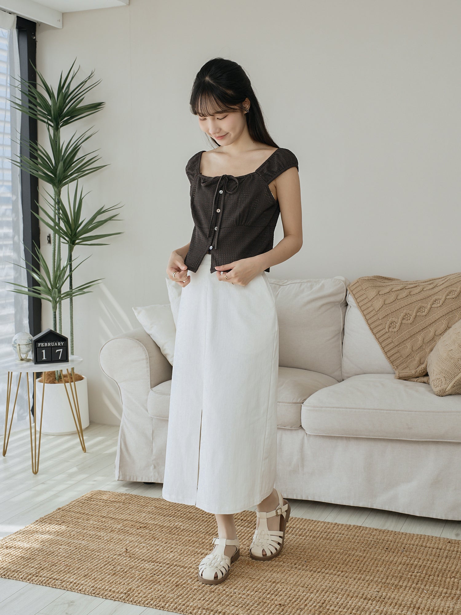 Seersucker Cap Sleeve Top