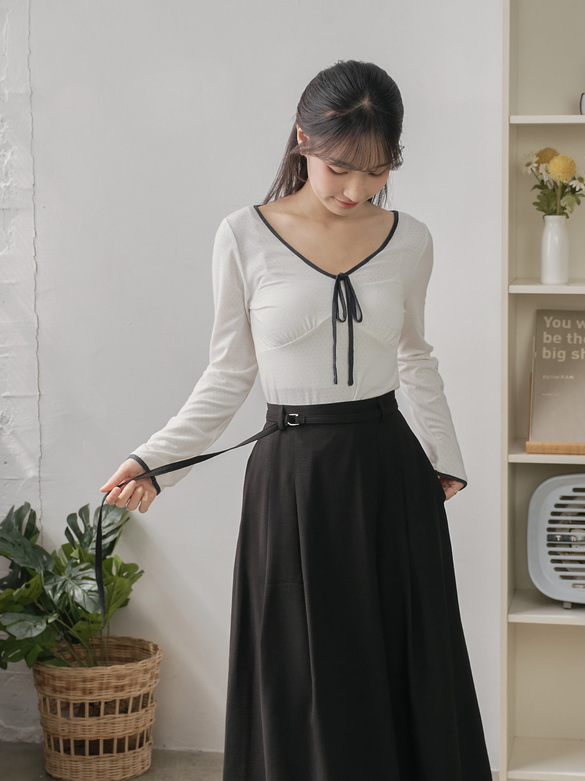 Pleated Midi Skirt With Belt