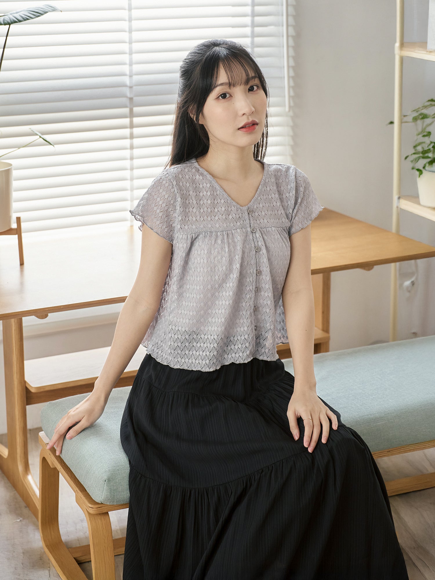 Mesh Flutter Sleeve Top