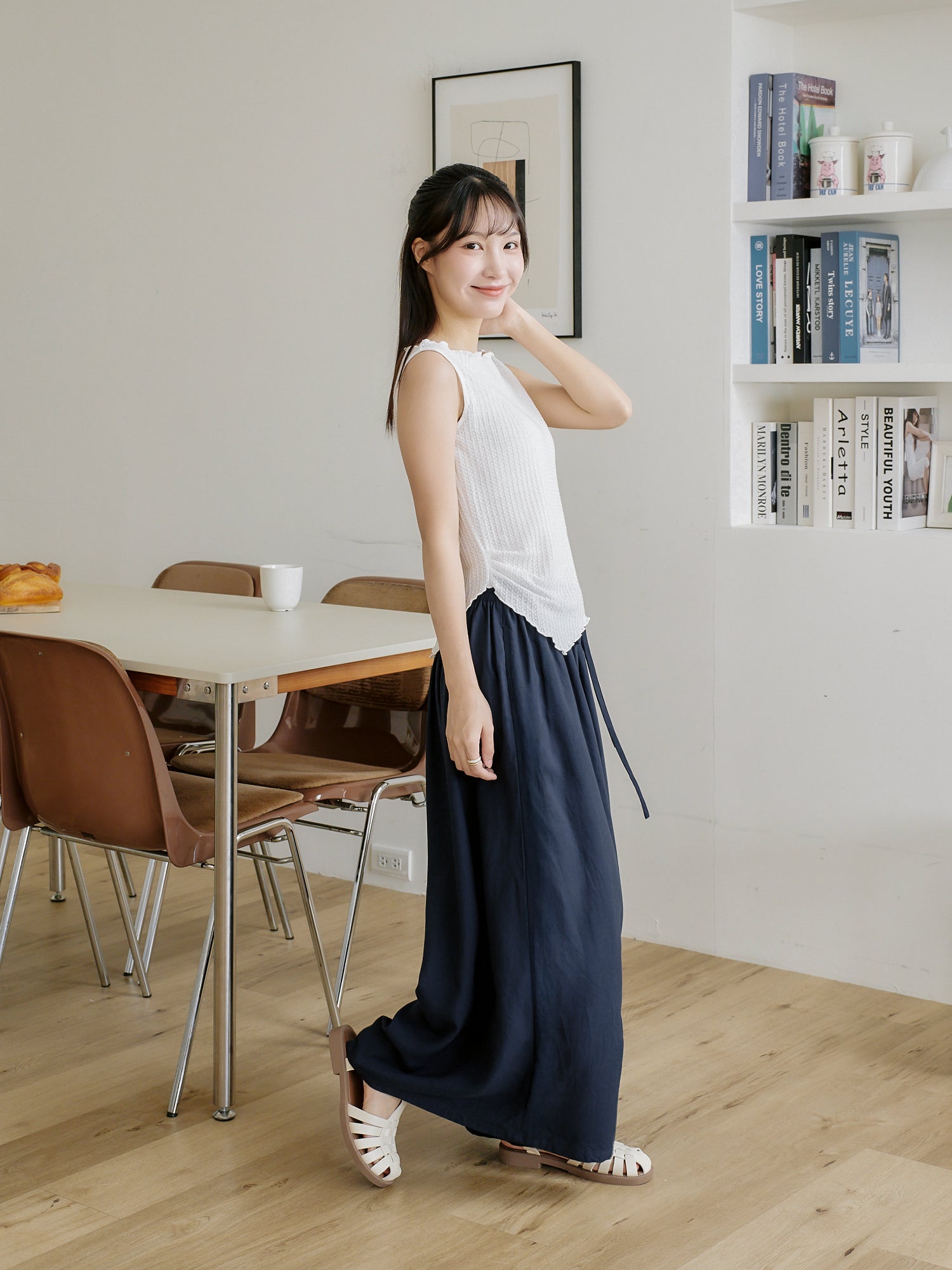 Asymmetric Waffle Sleeveless Top*