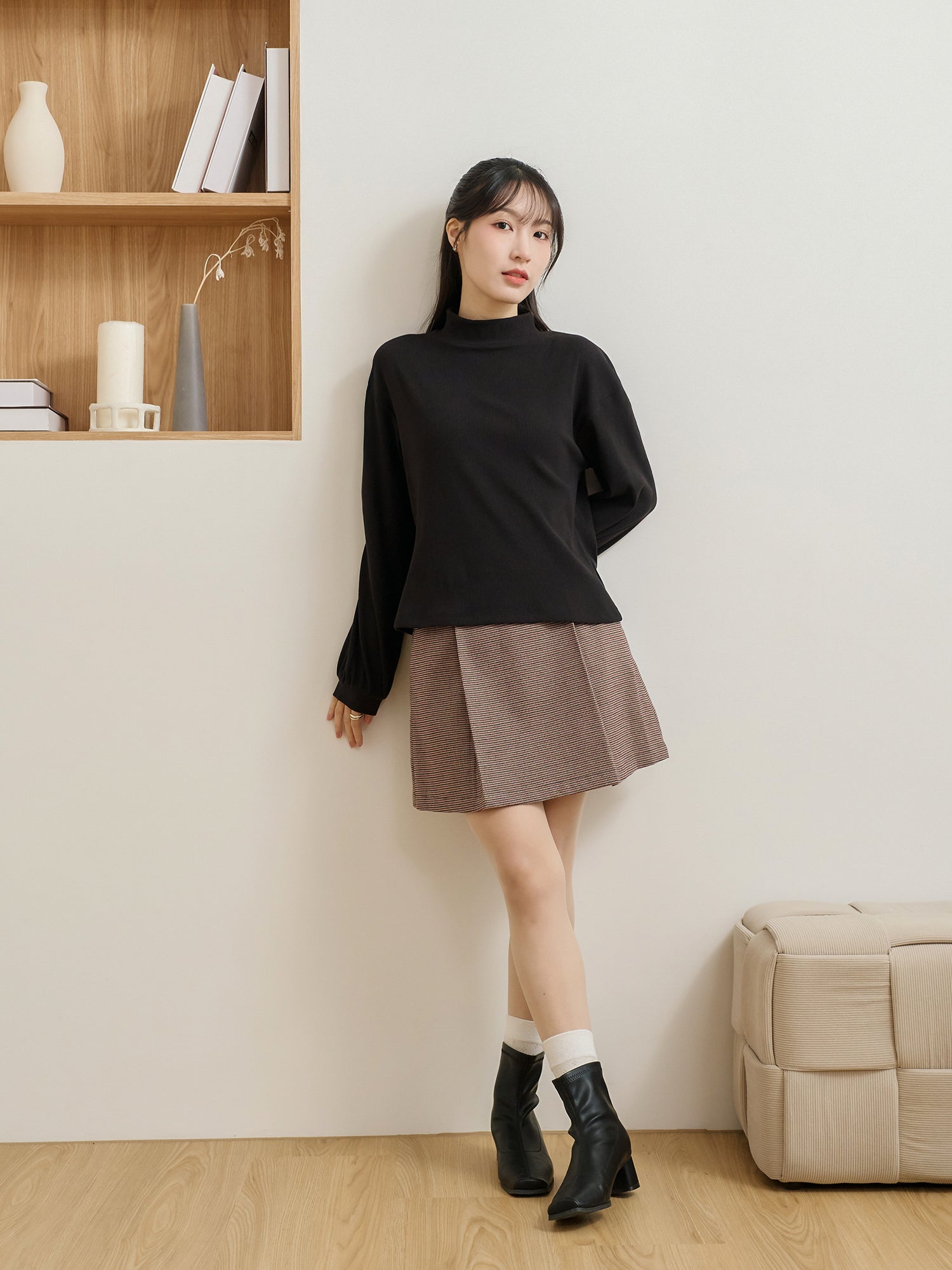 Ribbed High Neck Top