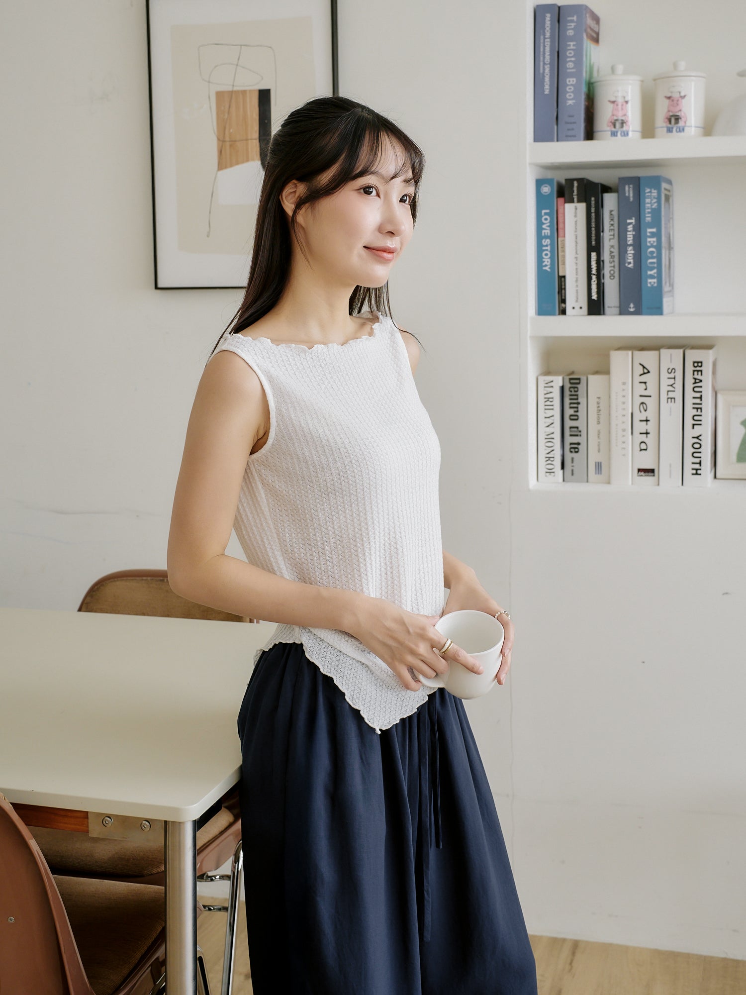 Asymmetric Waffle Sleeveless Top*