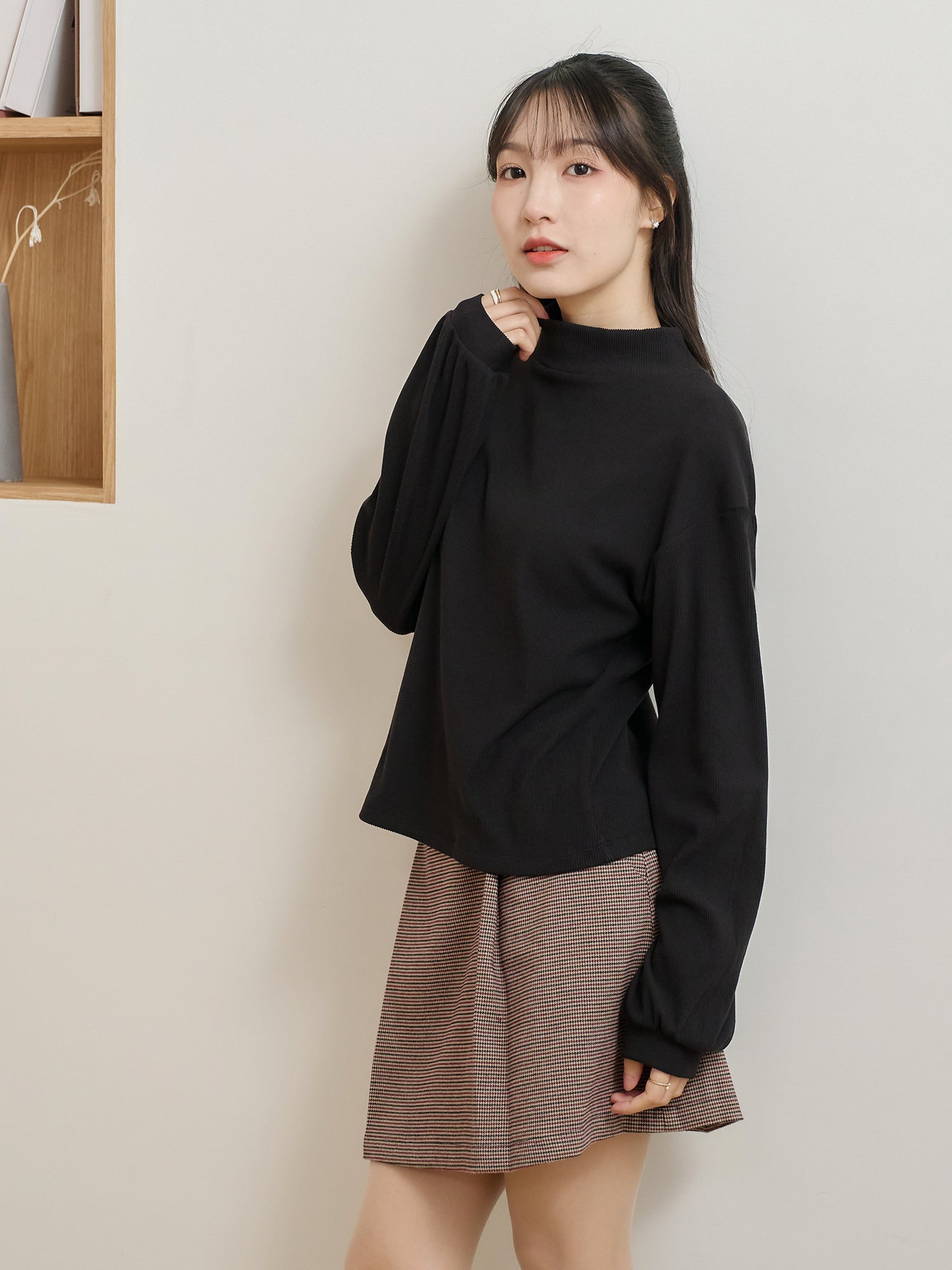 Ribbed High Neck Top