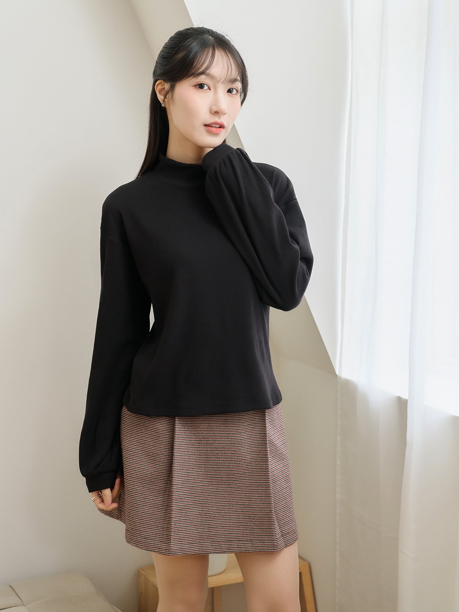 Ribbed High Neck Top