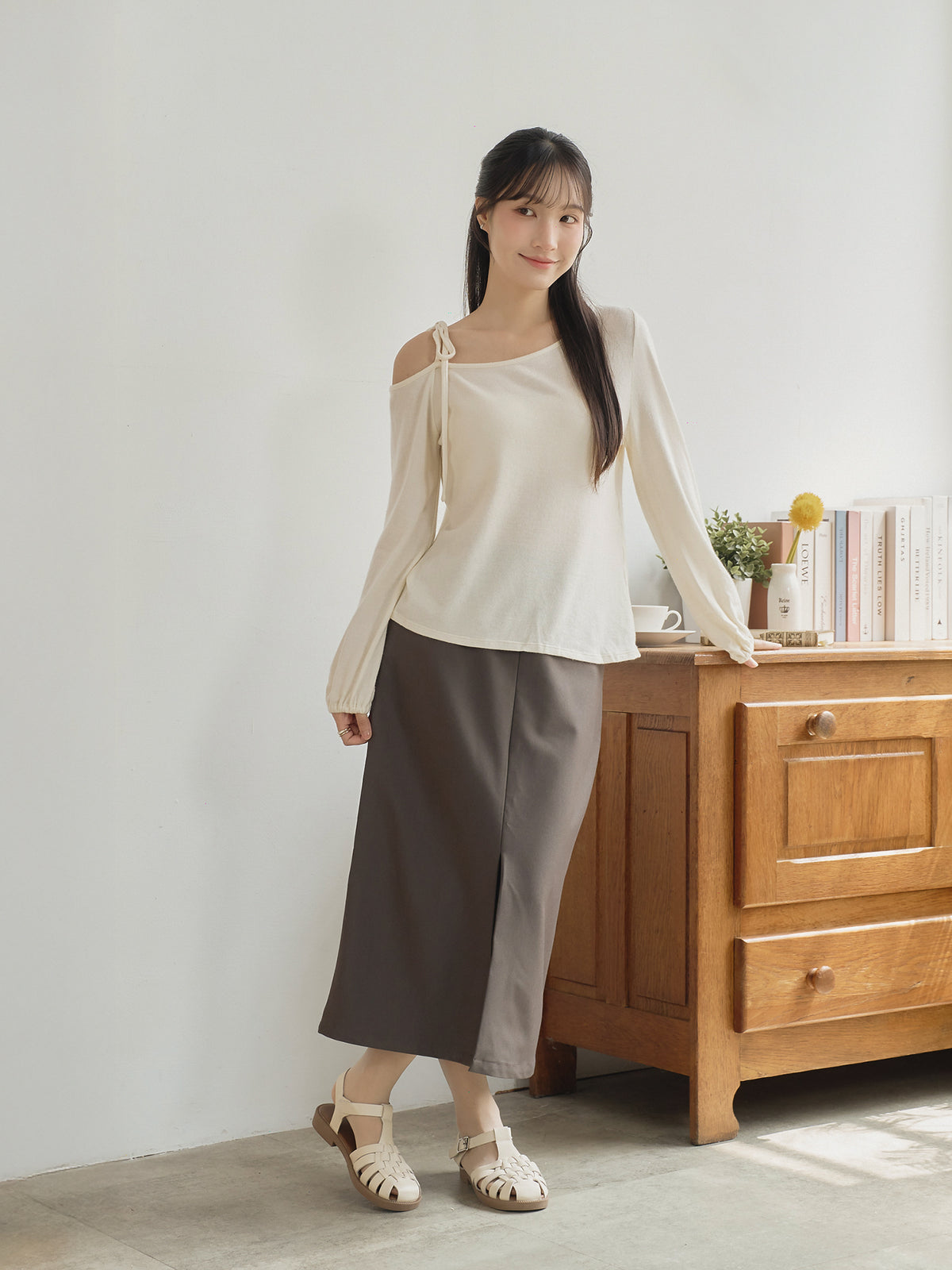 Tie Shoulder Cut Out Top