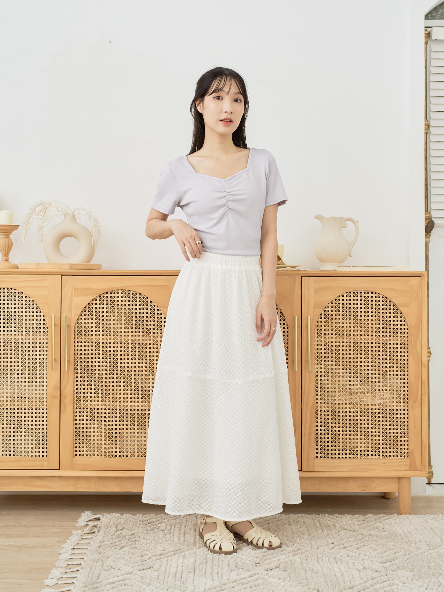 心型領抓褶上衣