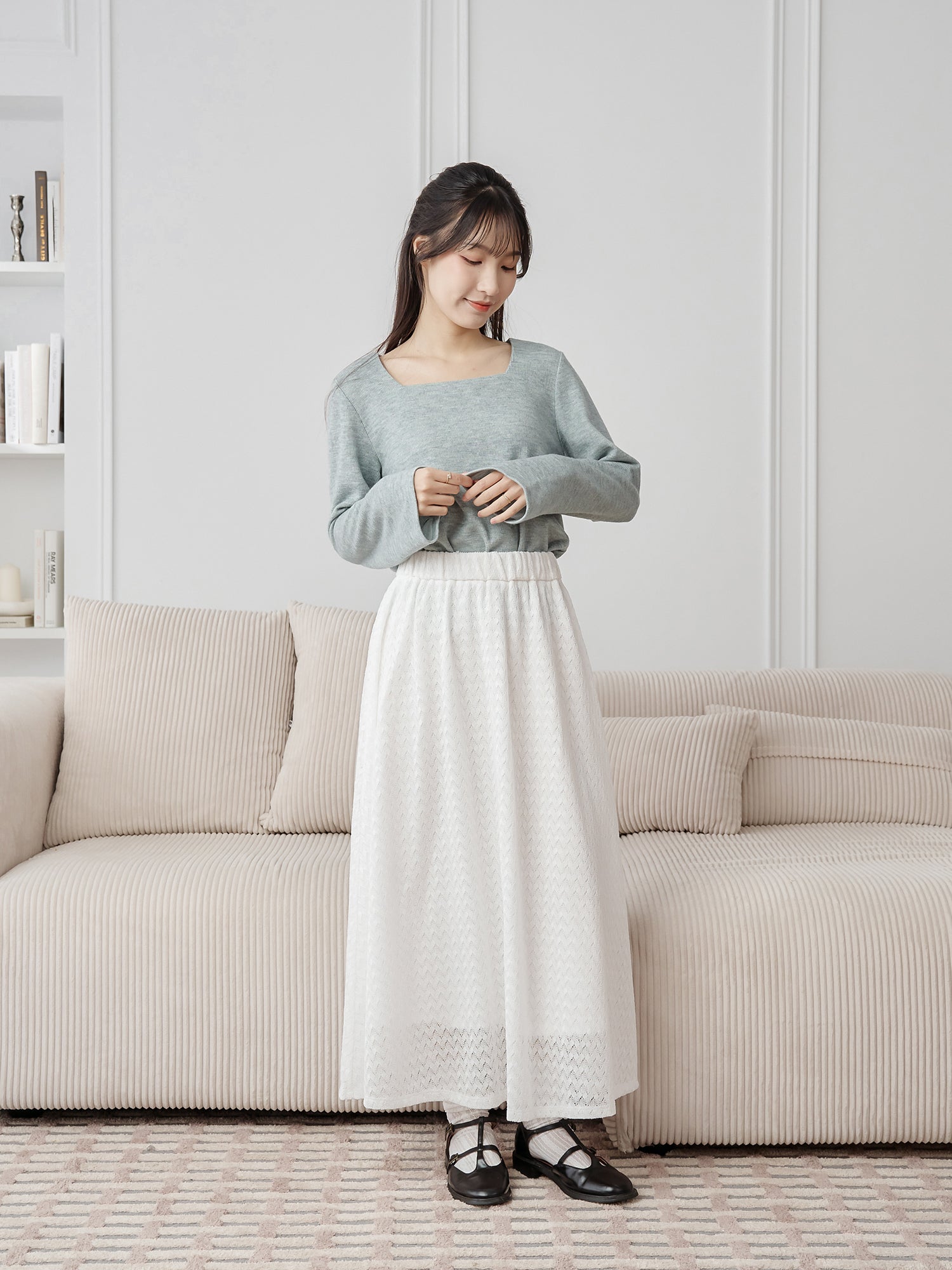 Bell-Sleeve Square Neck Top
