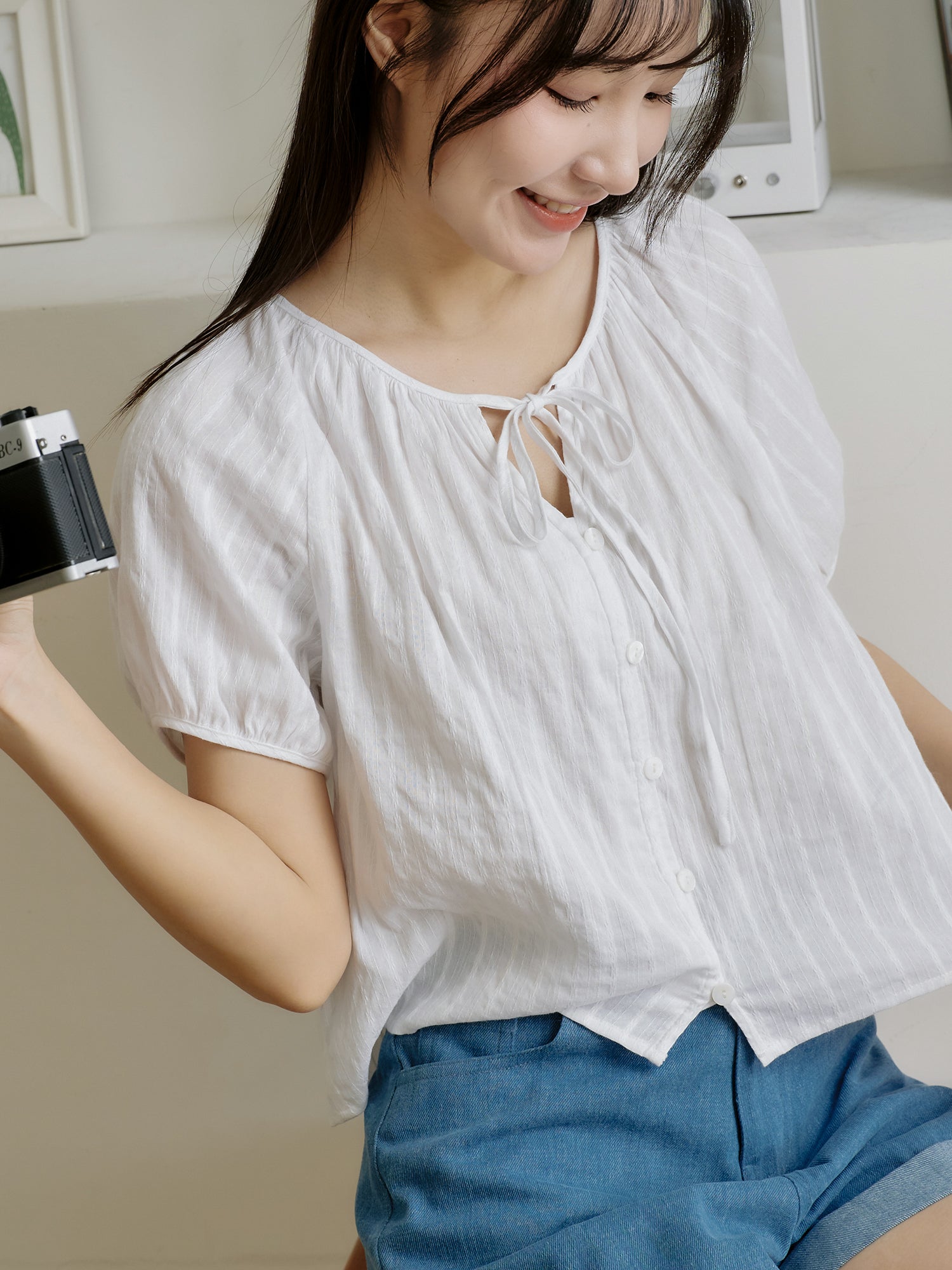 法式田園綁帶上衣