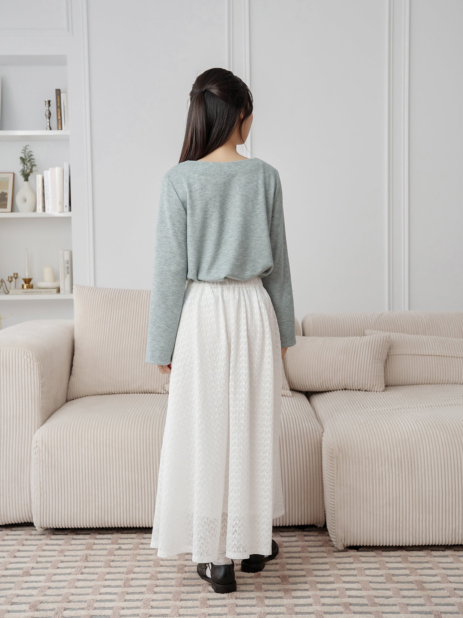 Bell-Sleeve Square Neck Top