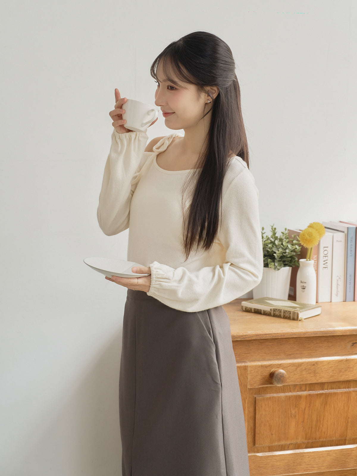 Tie Shoulder Cut Out Top