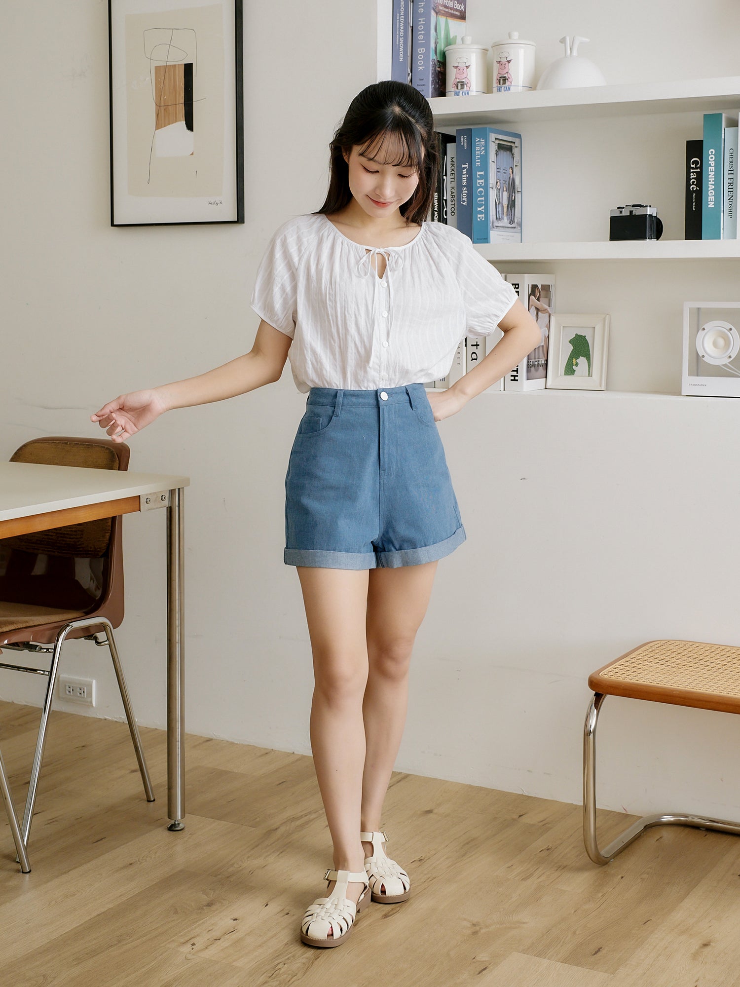 Folded Hem Denim Shorts