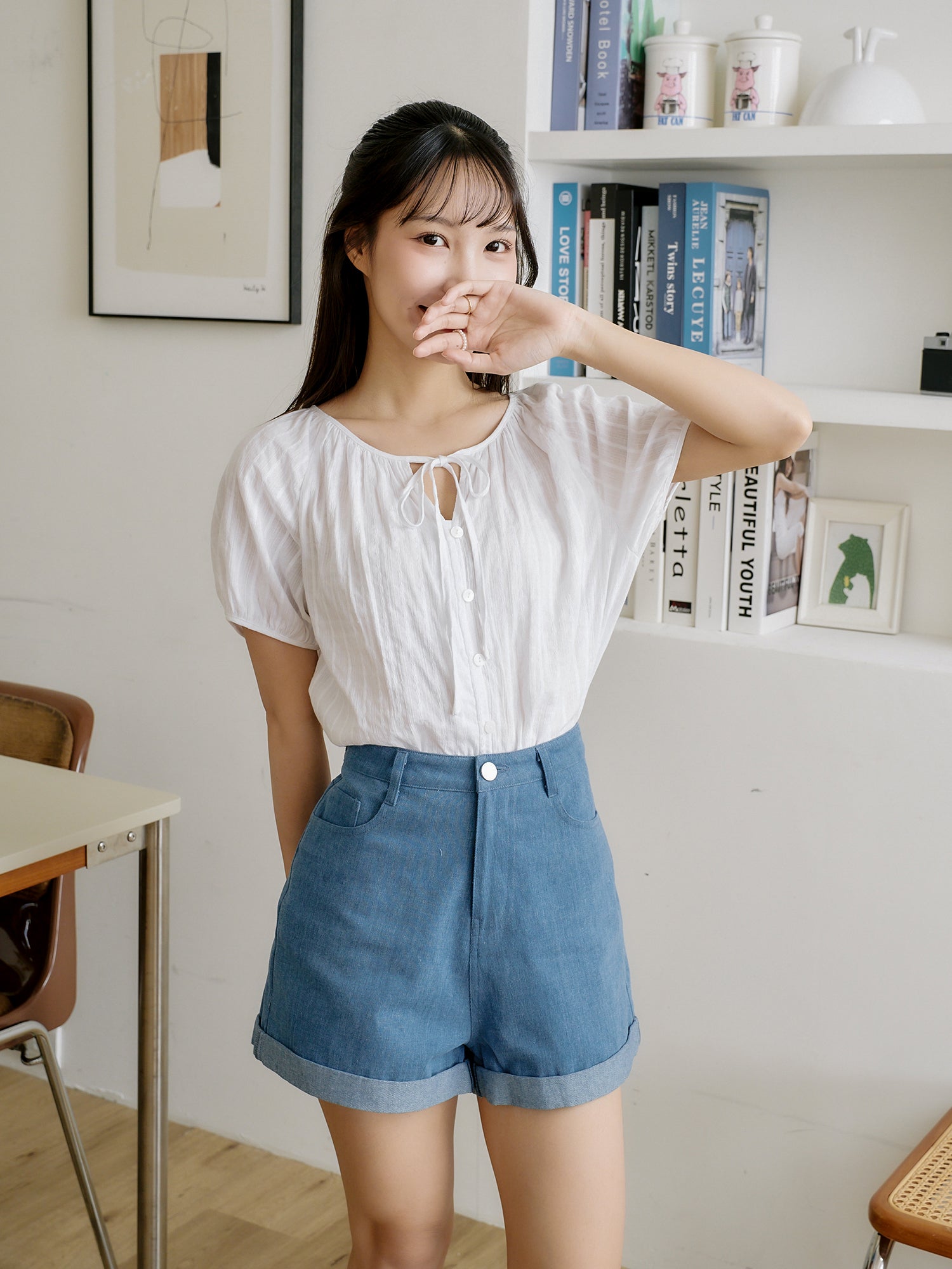 Folded Hem Denim Shorts