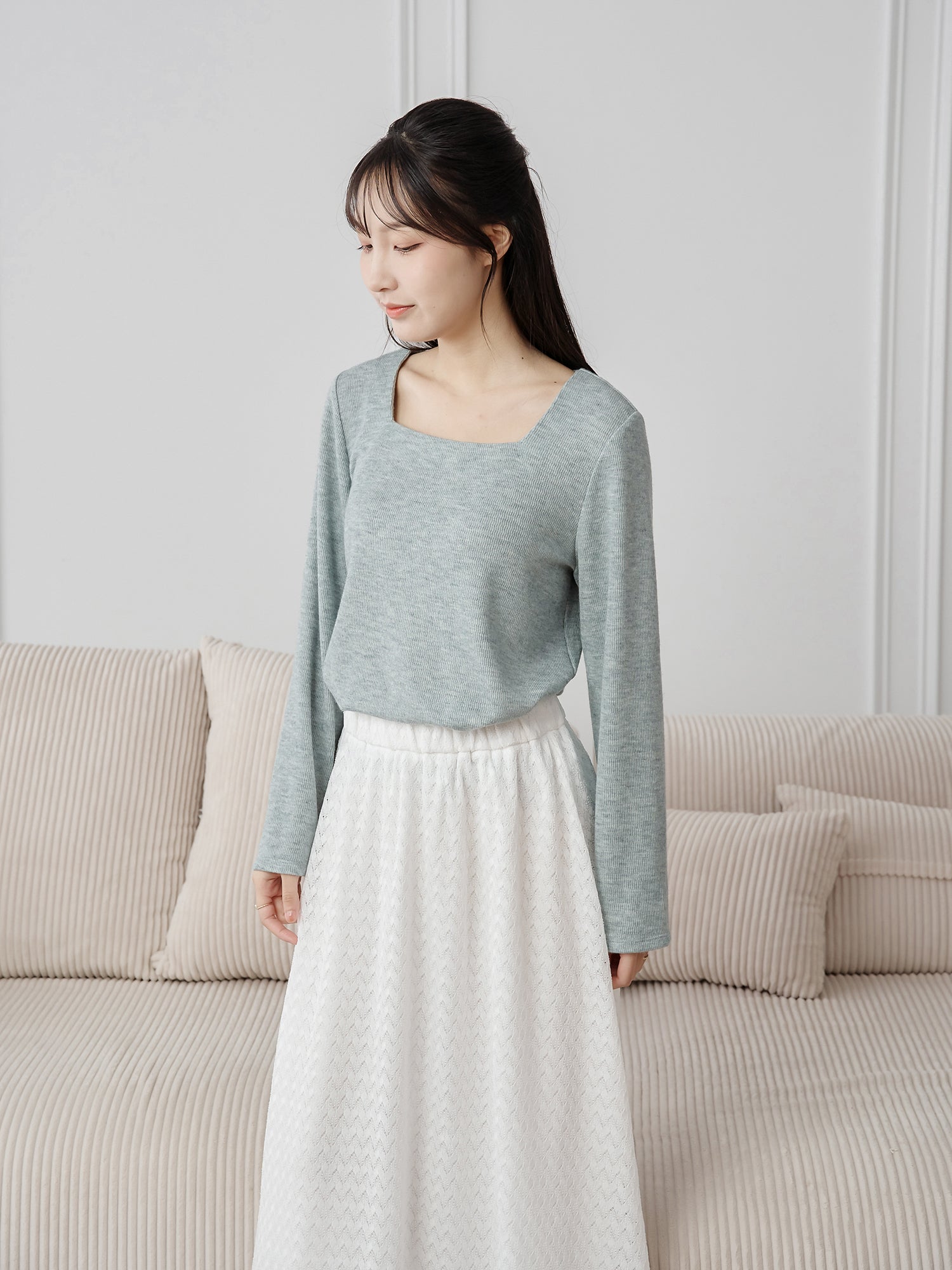 Bell-Sleeve Square Neck Top