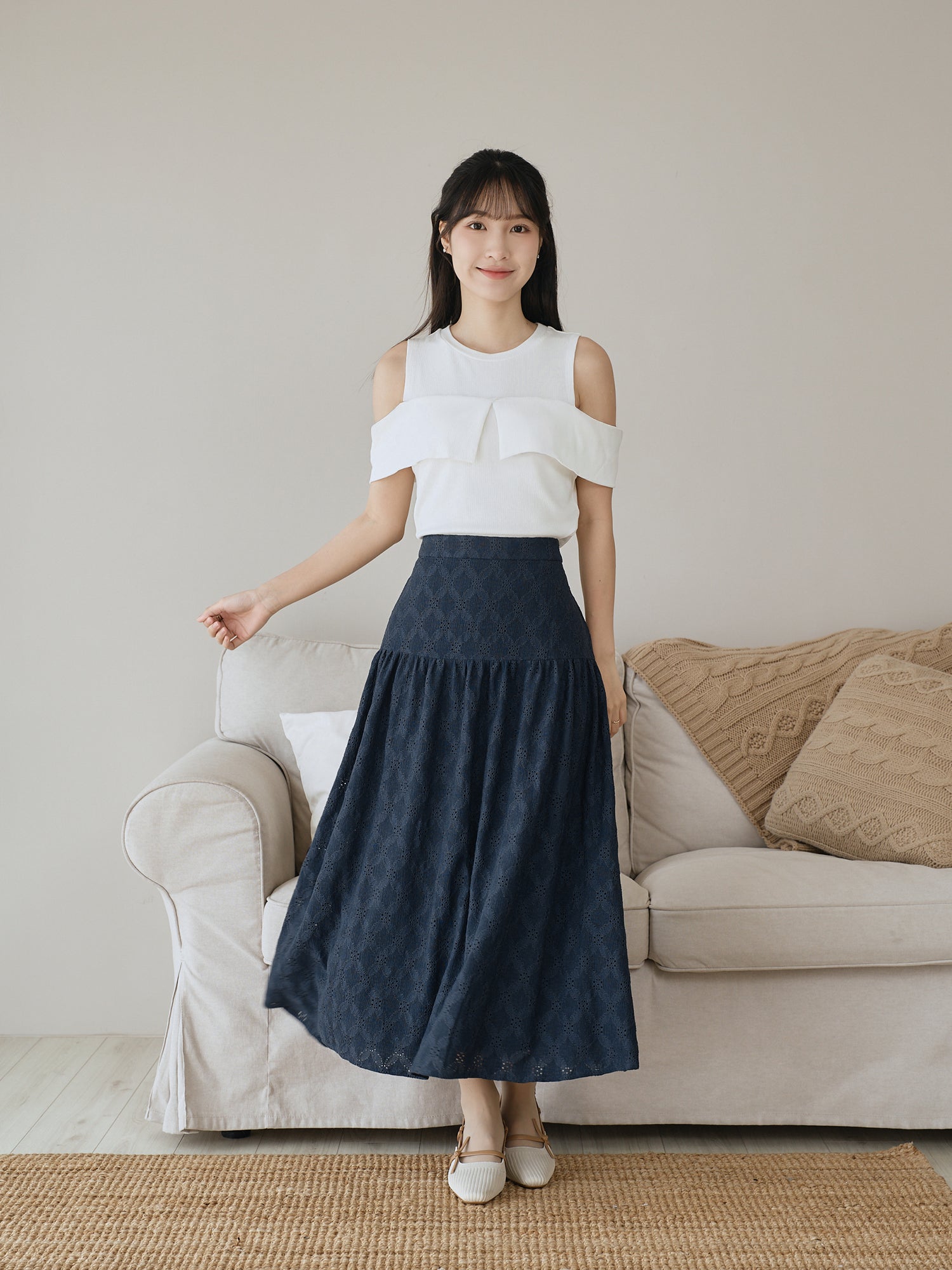 Eyelet Midi Skirt
