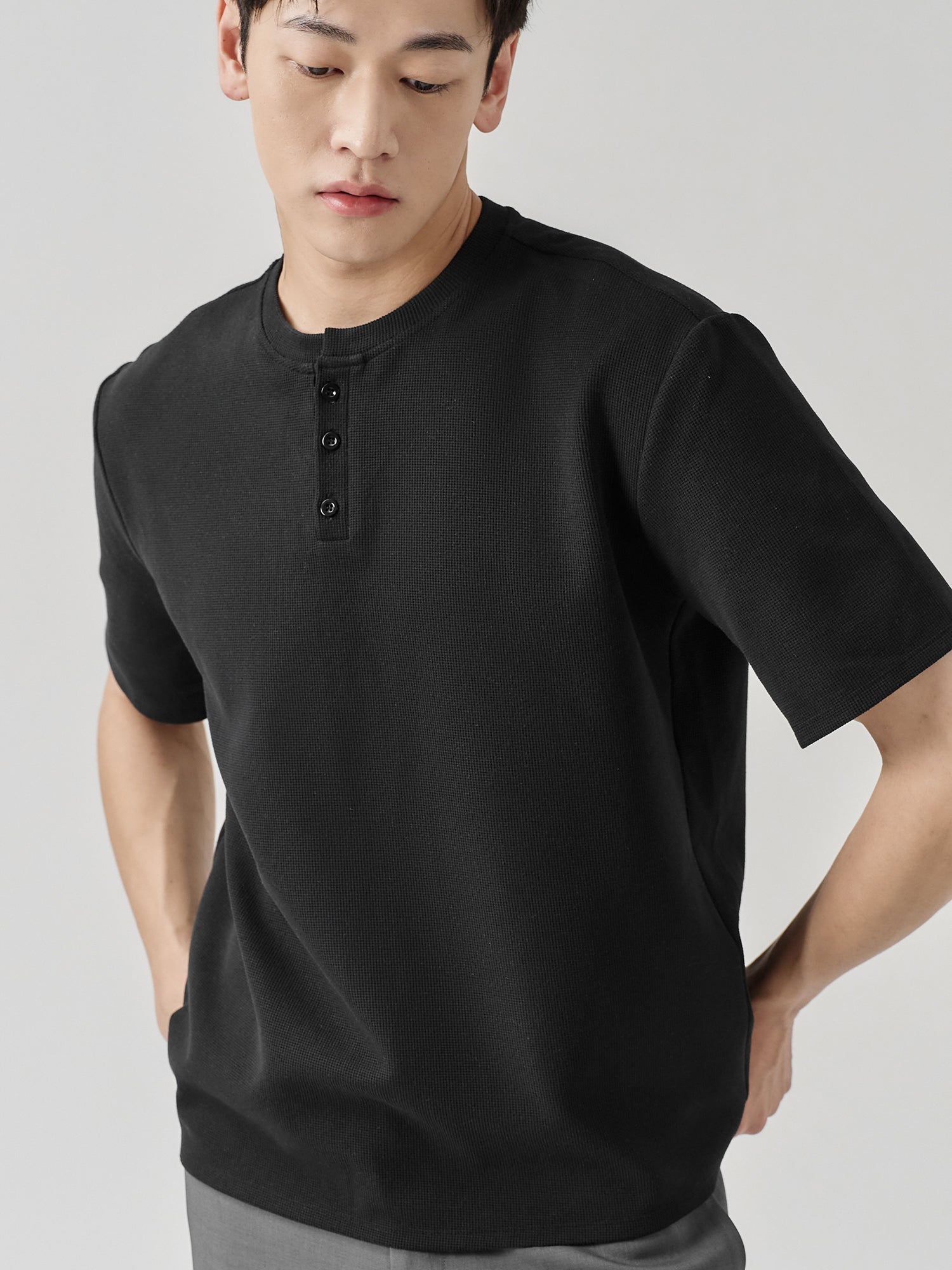 Waffle Henley Neck Top