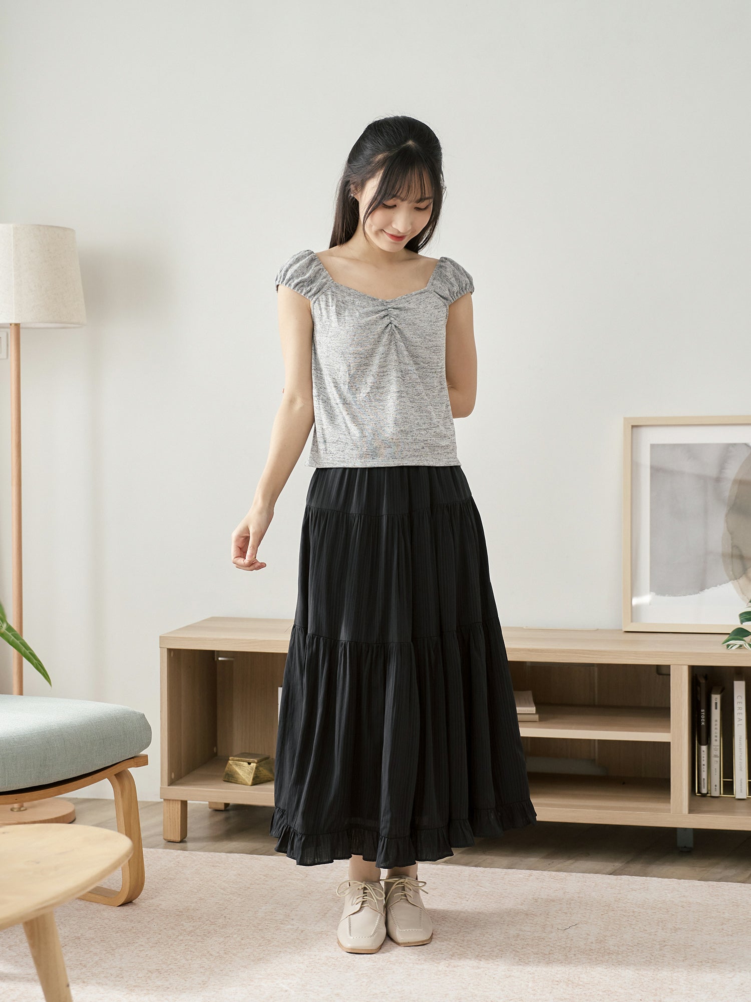 心形領抓褶上衣