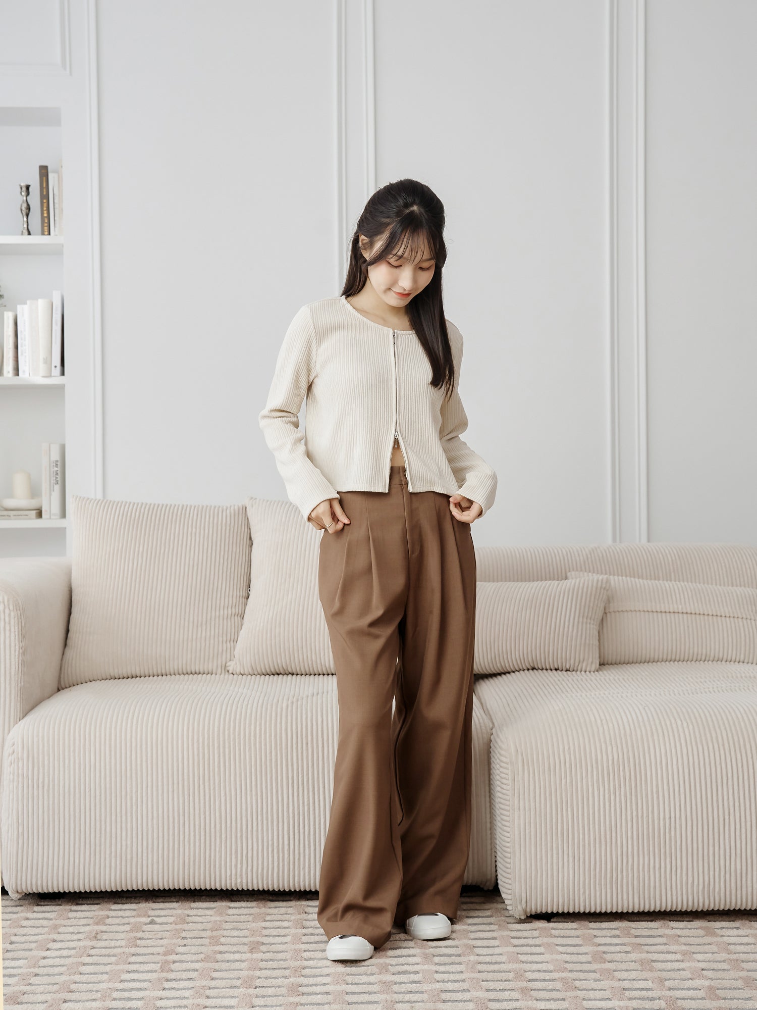 絨面坑紋針織小外套