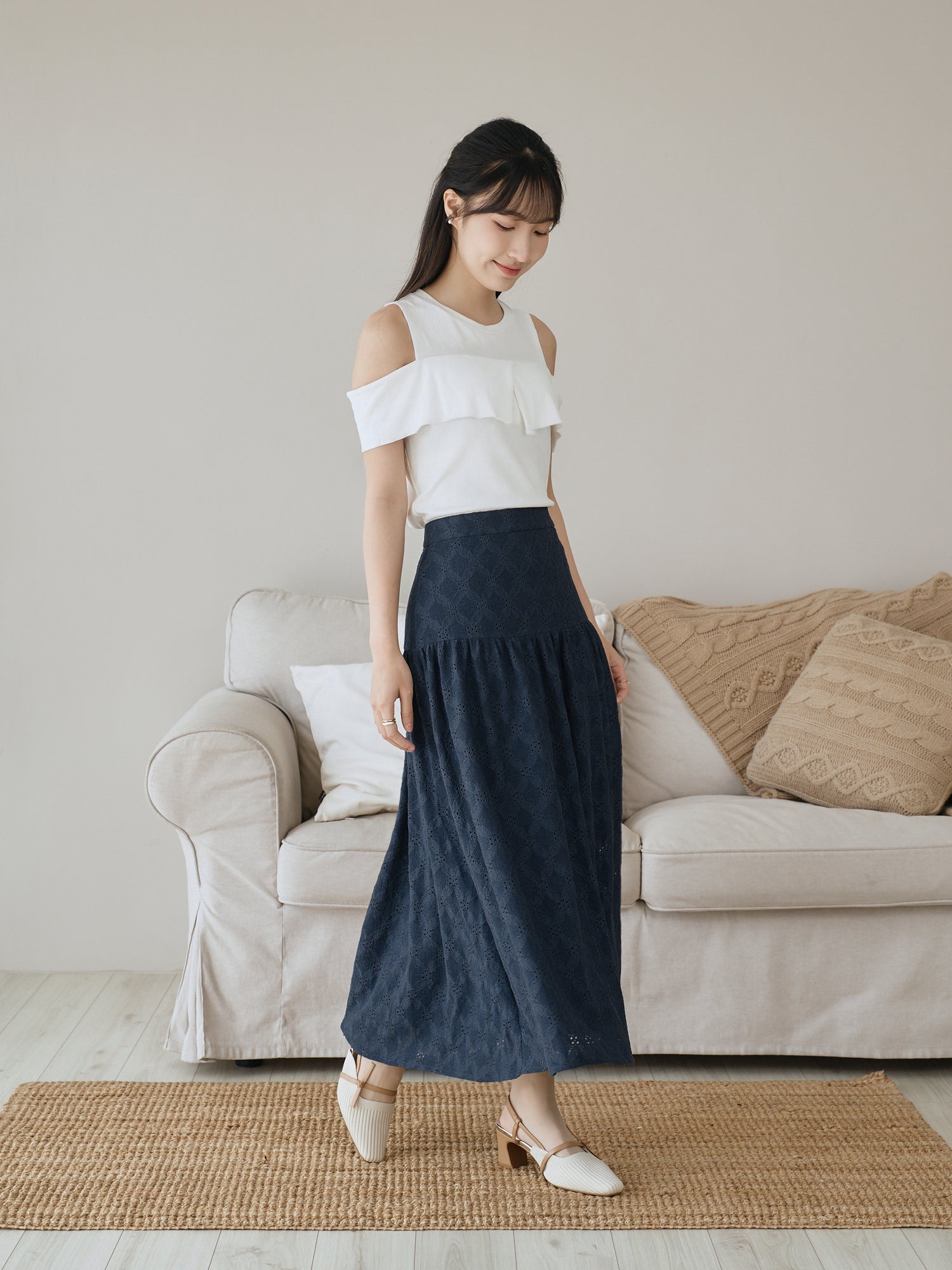 Eyelet Midi Skirt