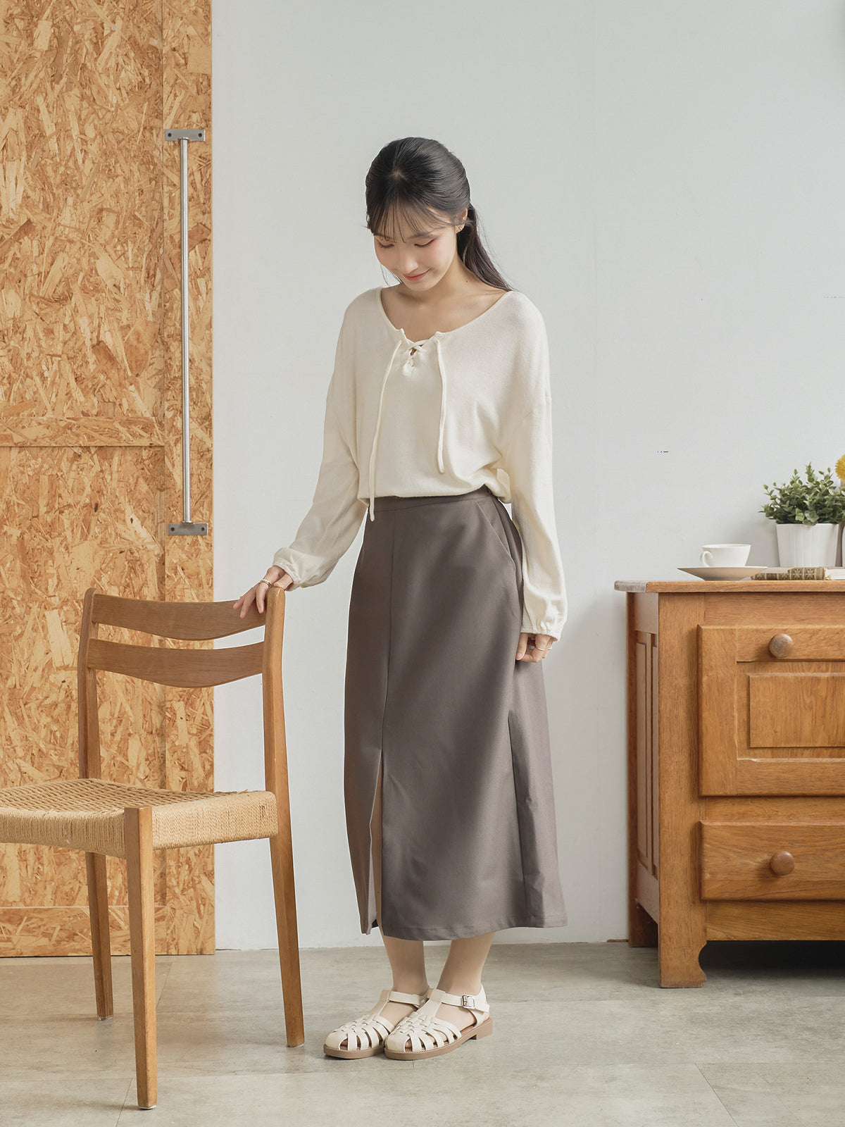 Lace Up Detailed Blended-Knit Top
