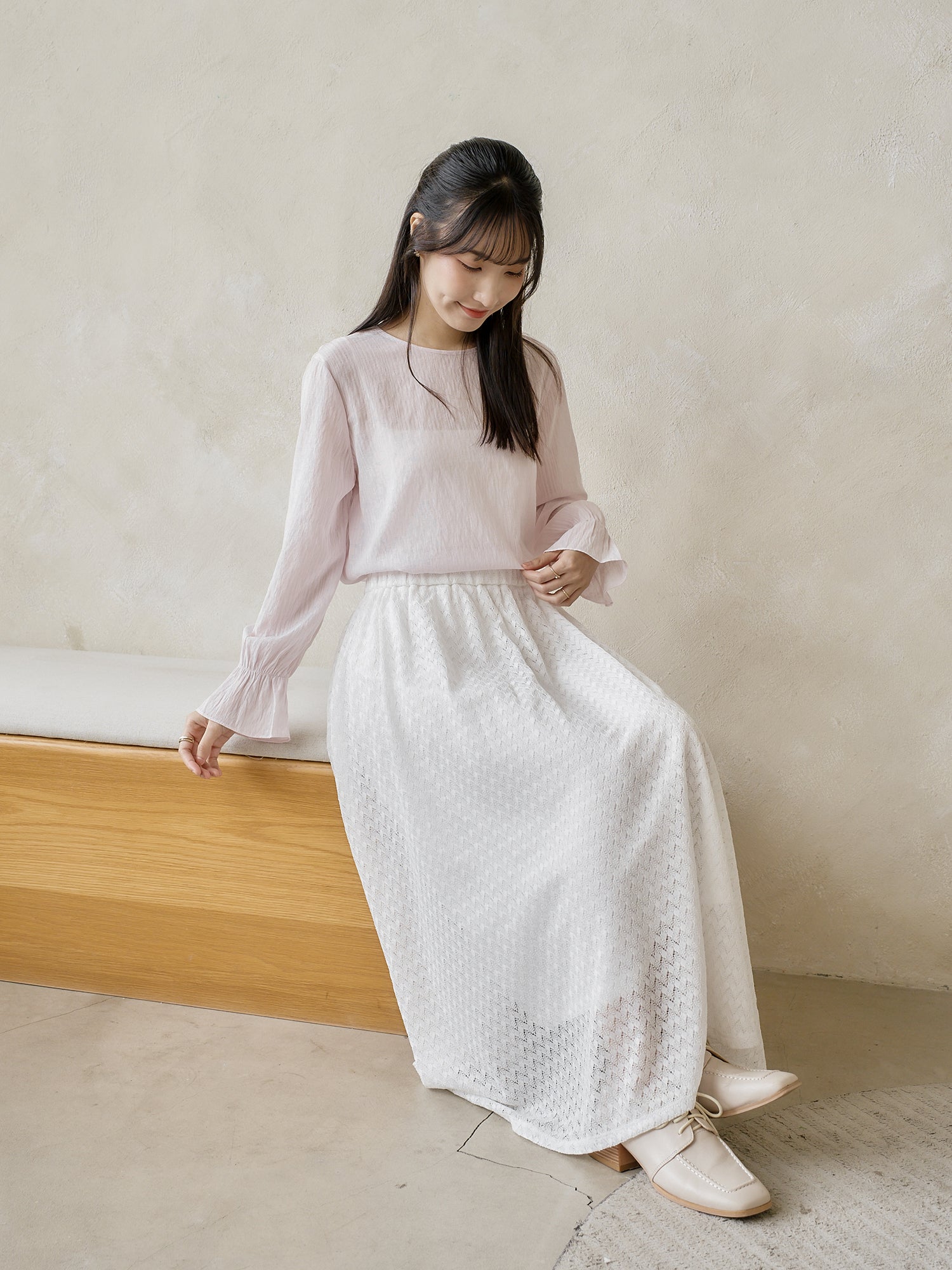 蕾絲感半身長裙