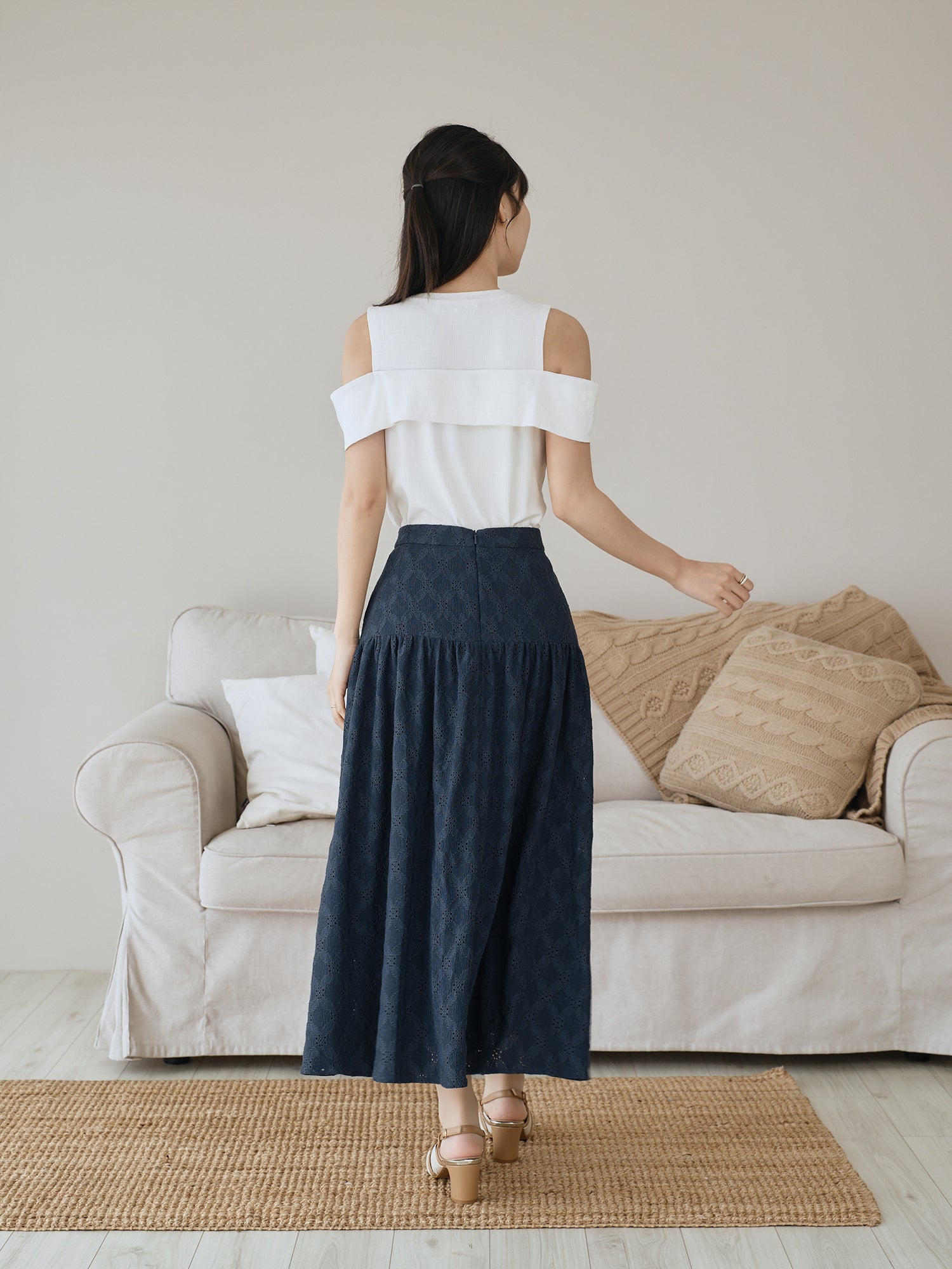 Eyelet Midi Skirt